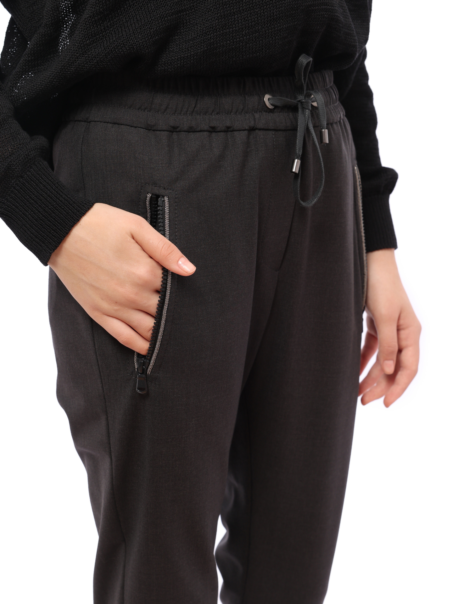 Брюки Brunello Cucinelli MOW07P1919 темно-серые женские с подворотами — купить в интернет-магазине Verdistore