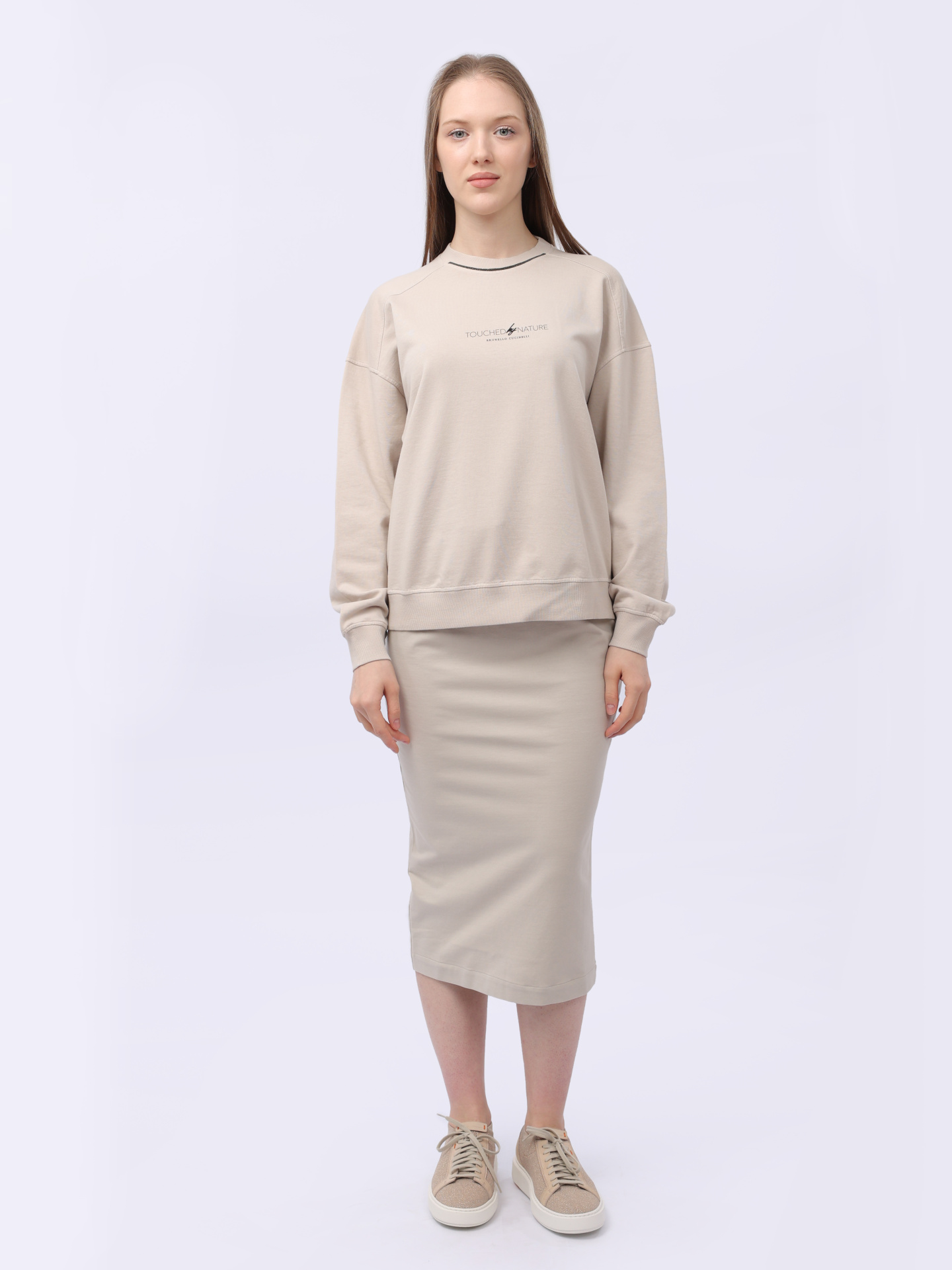 Свитшот Brunello Cucinelli MD869B1386 C9000 бежевый женский из хлопка — купить в интернет-магазине Verdistore