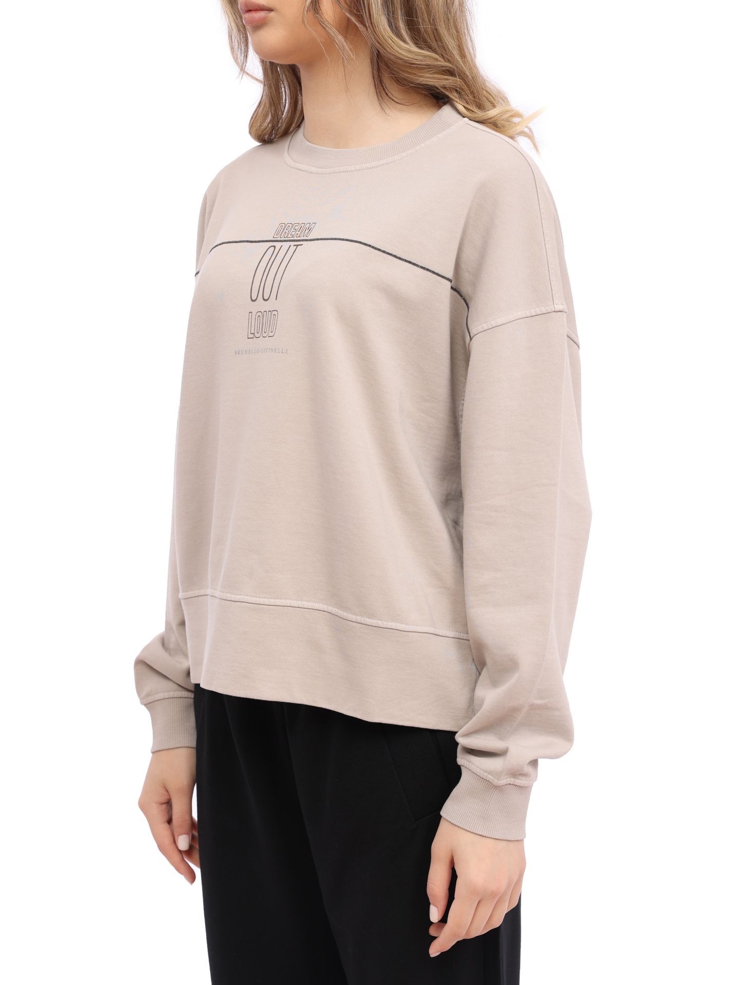 Свитшот Brunello Cucinelli MD869B1130 C8728 бежевый женский из хлопка — купить в интернет-магазине Verdistore
