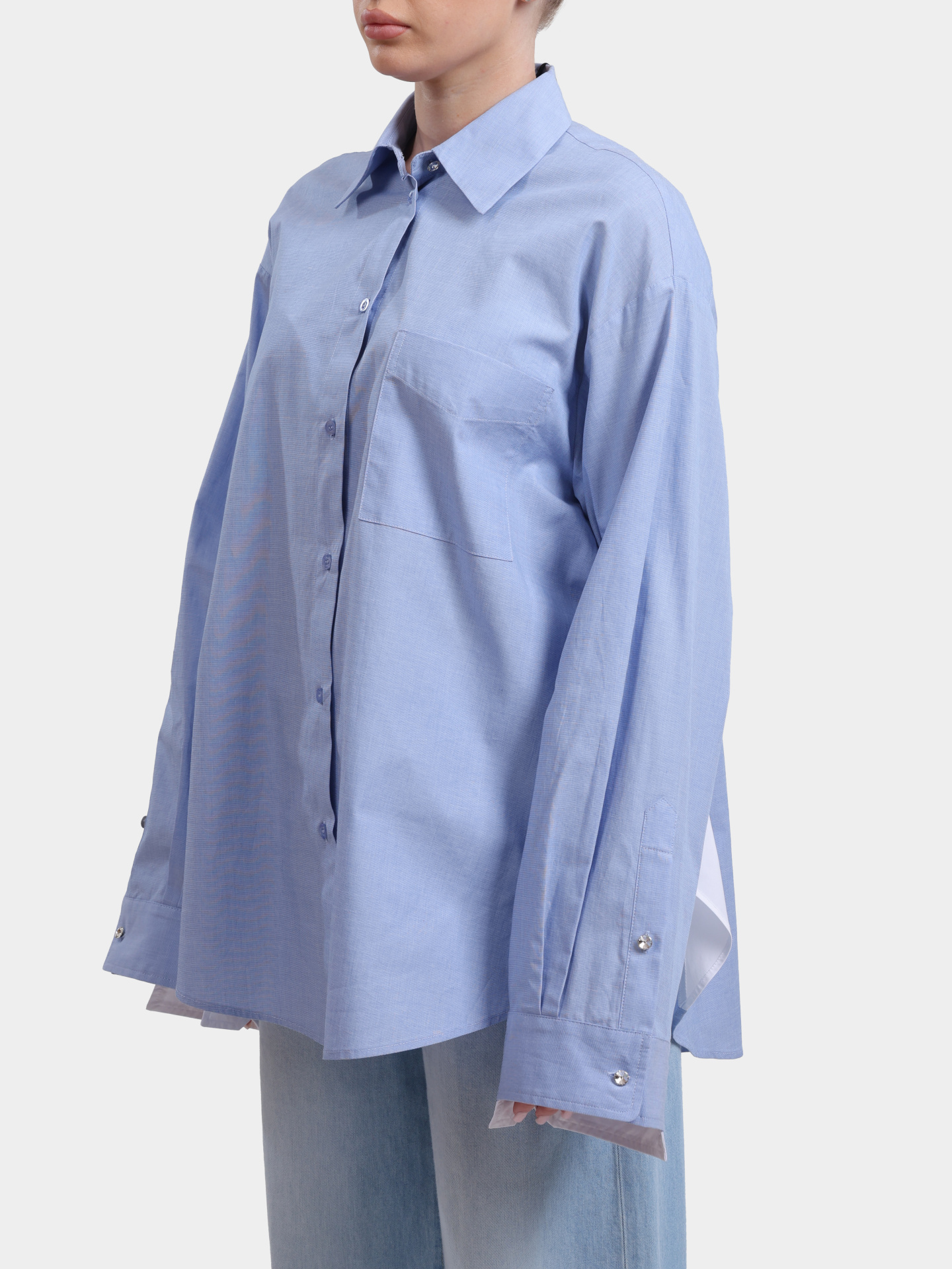 Рубашка Liu-Jo BLACK LABEL CA6331 T520A P9653 голубая женская со вставками на рукавах — купить в интернет-магазине Verdistore