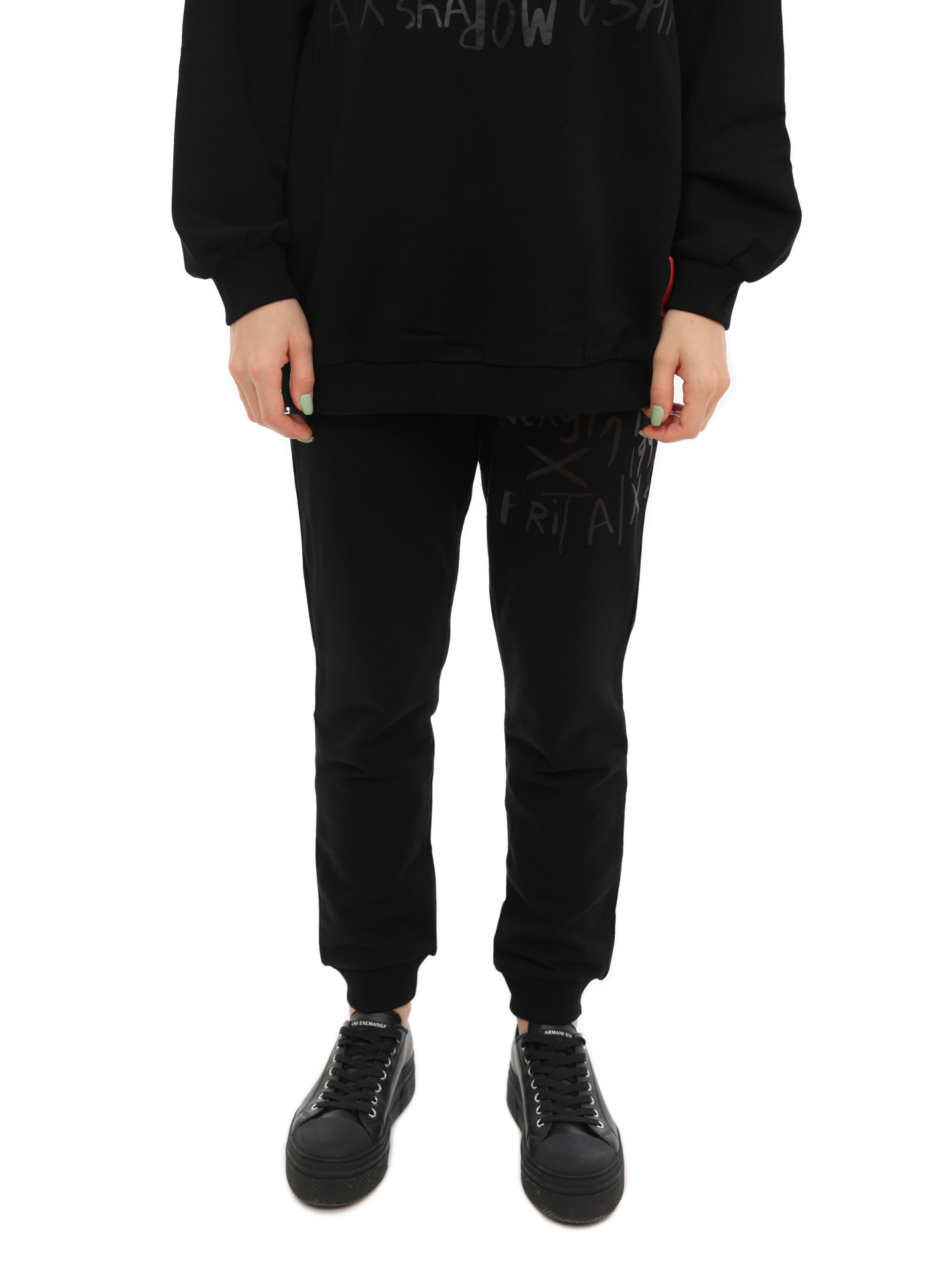 Брюки спортивные Armani Exchange 6LYP96 YJCCZ 1200 черные женские с надписями — купить в интернет-магазине Verdistore