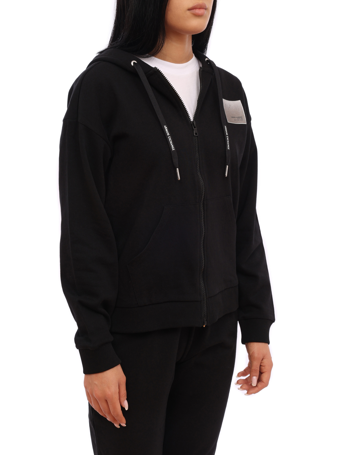 Мастерка Armani Exchange 3KYM61 YJ2HZ 1200 черная женская с логотипом — купить в интернет-магазине Verdistore