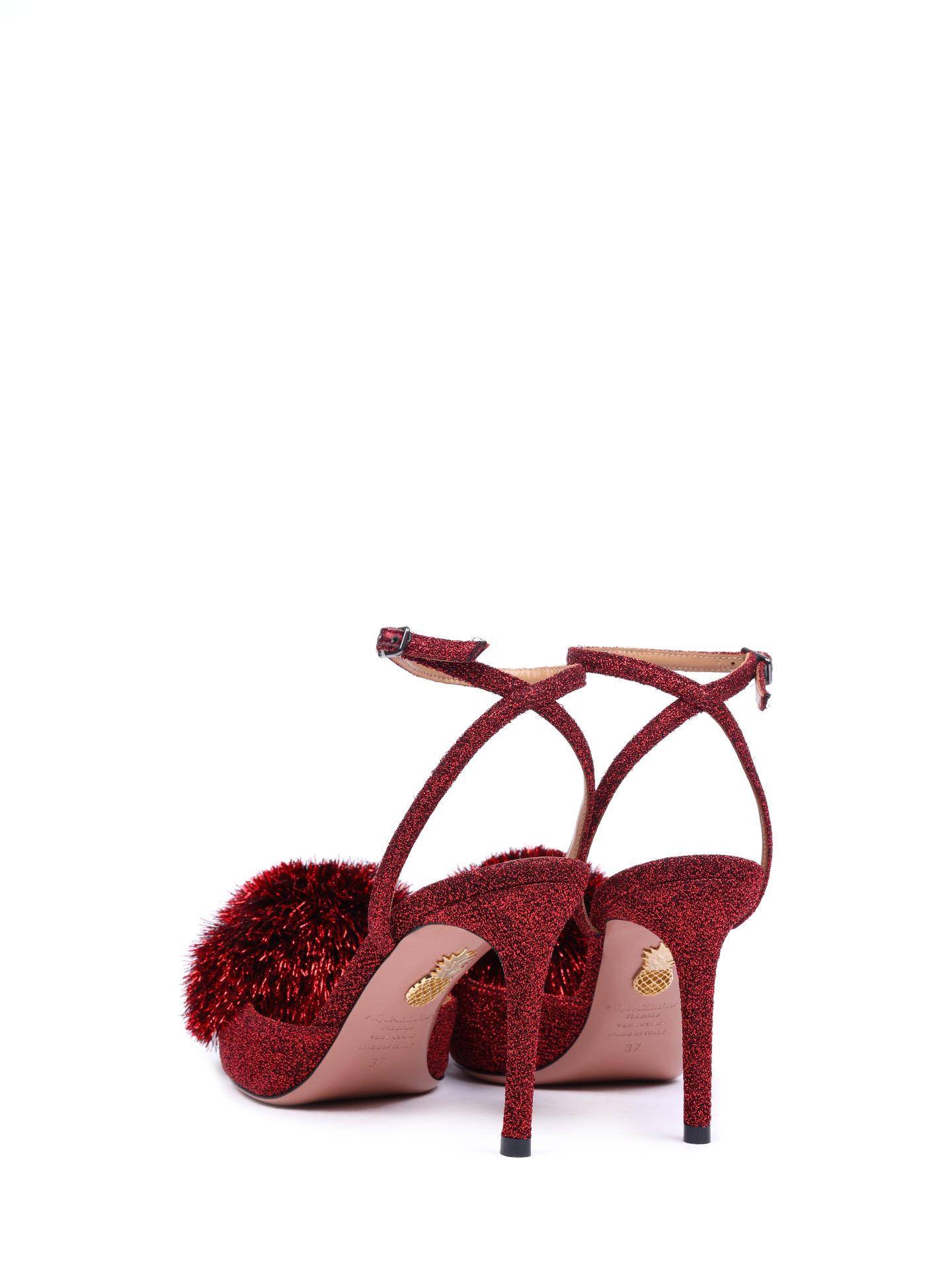 Туфли Aquazzura PWPMIDL1 красные женские с помпоном — купить в интернет-магазине Verdistore