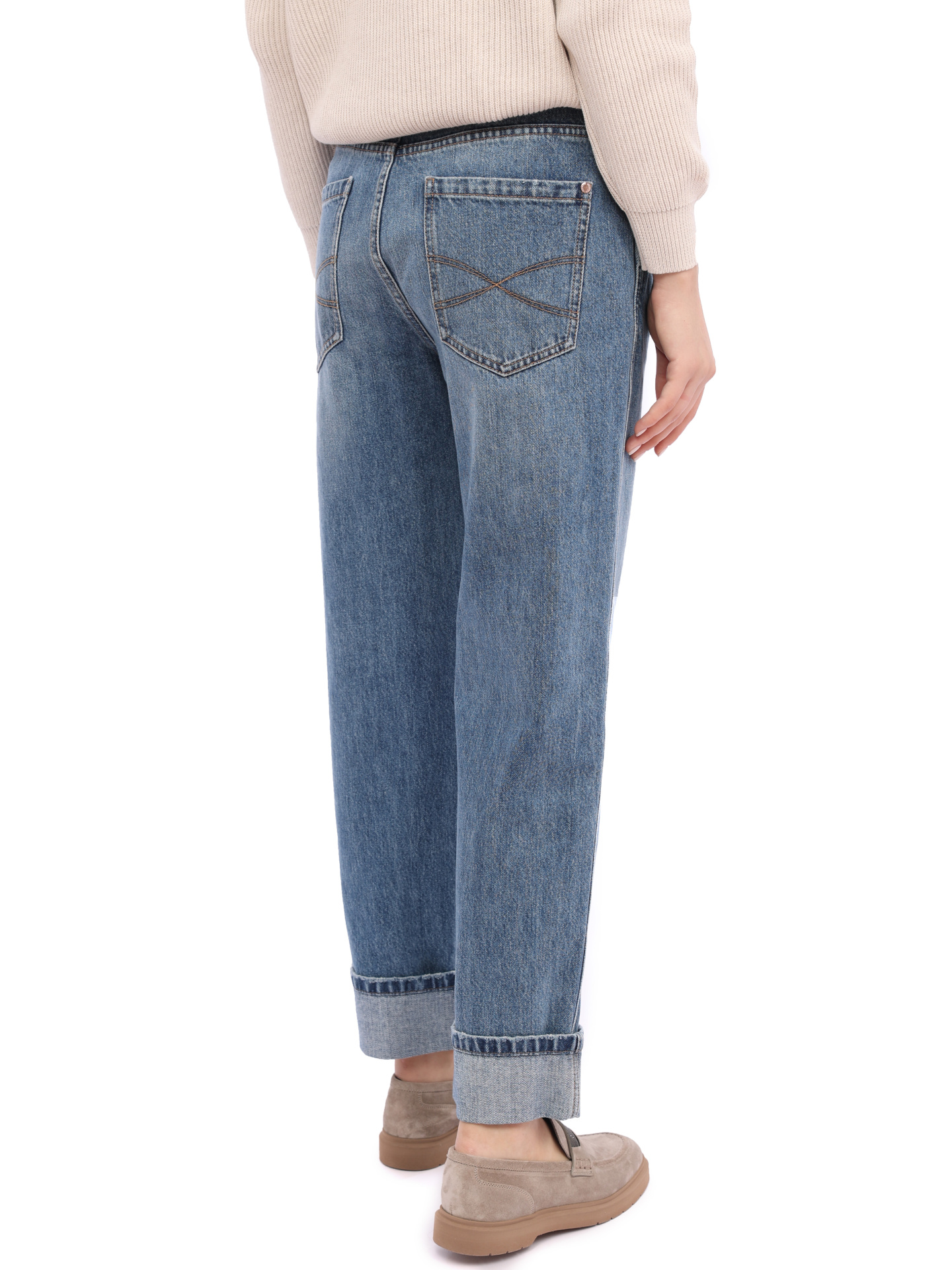 Джинсы Brunello Cucinelli MA095B1047 C7755 синие женские с подворотами — купить в интернет-магазине Verdistore