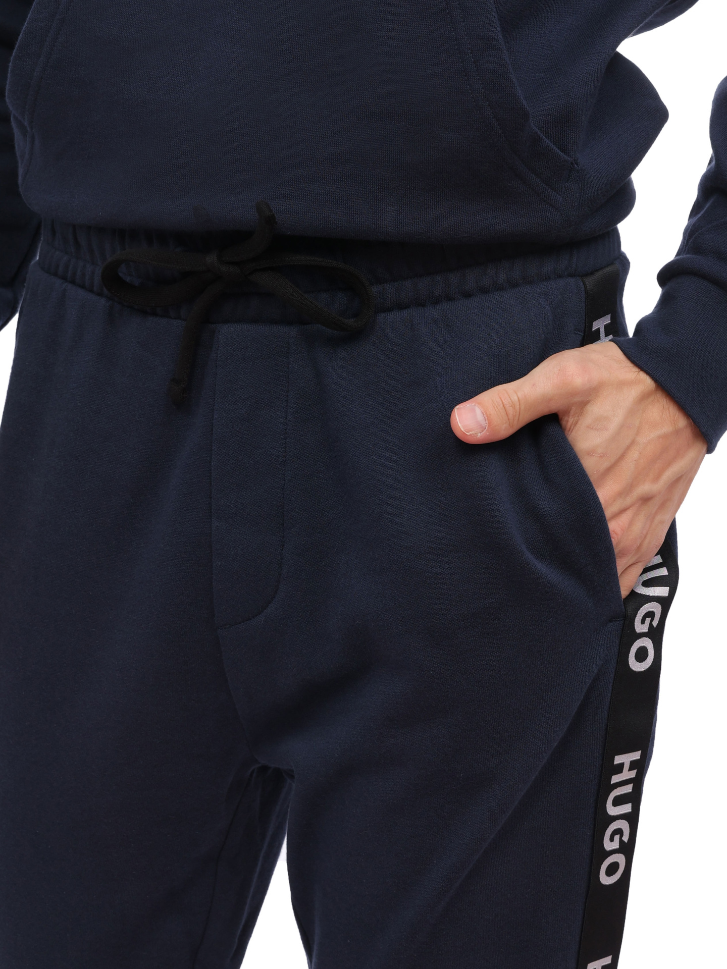 Брюки темно-синие хлопковые зауженные со вставками по бокам — купить в интернет-магазине Verdistore