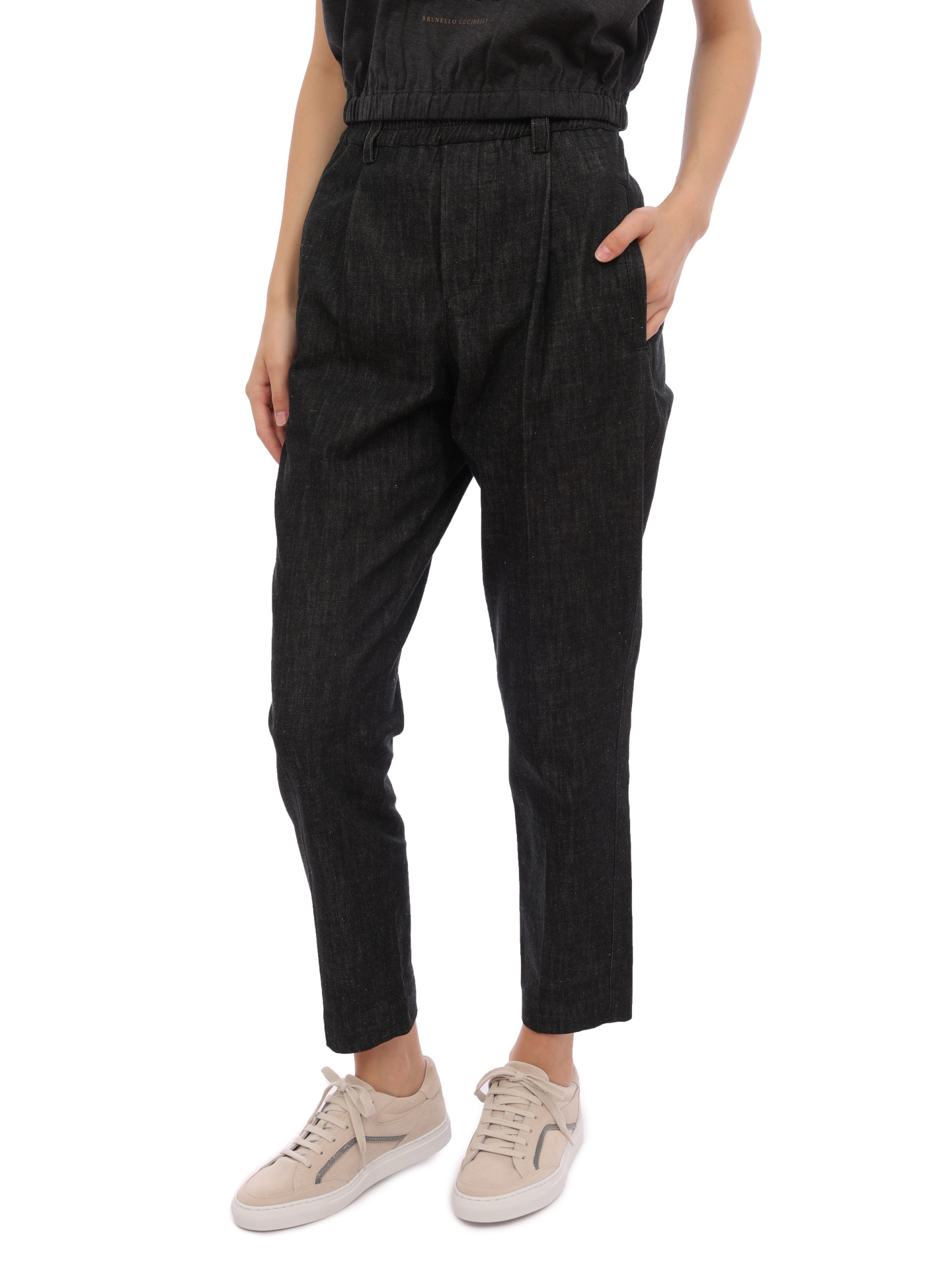 Джинсы Brunello Cucinelli M0F28B1015 C7081 черные женские на резинке — купить в интернет-магазине Verdistore