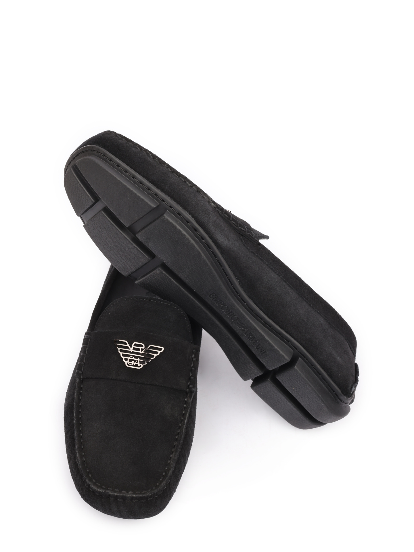 Мокасины черные замшевые с металлическим логотипом — купить в интернет-магазине Verdistore