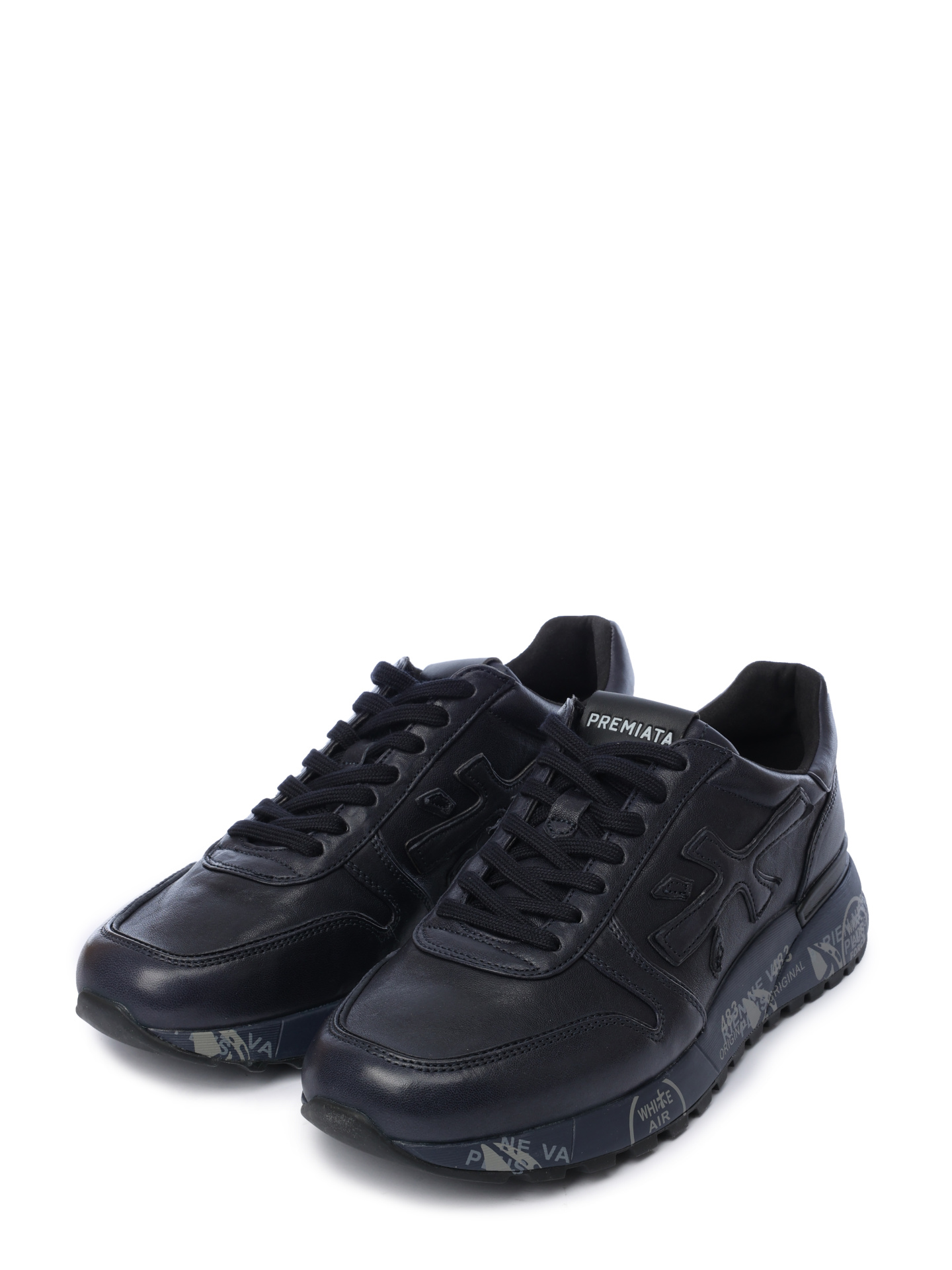 Кроссовки черные кожаные с принтом на темно-синей подошве  — купить в интернет-магазине Verdistore