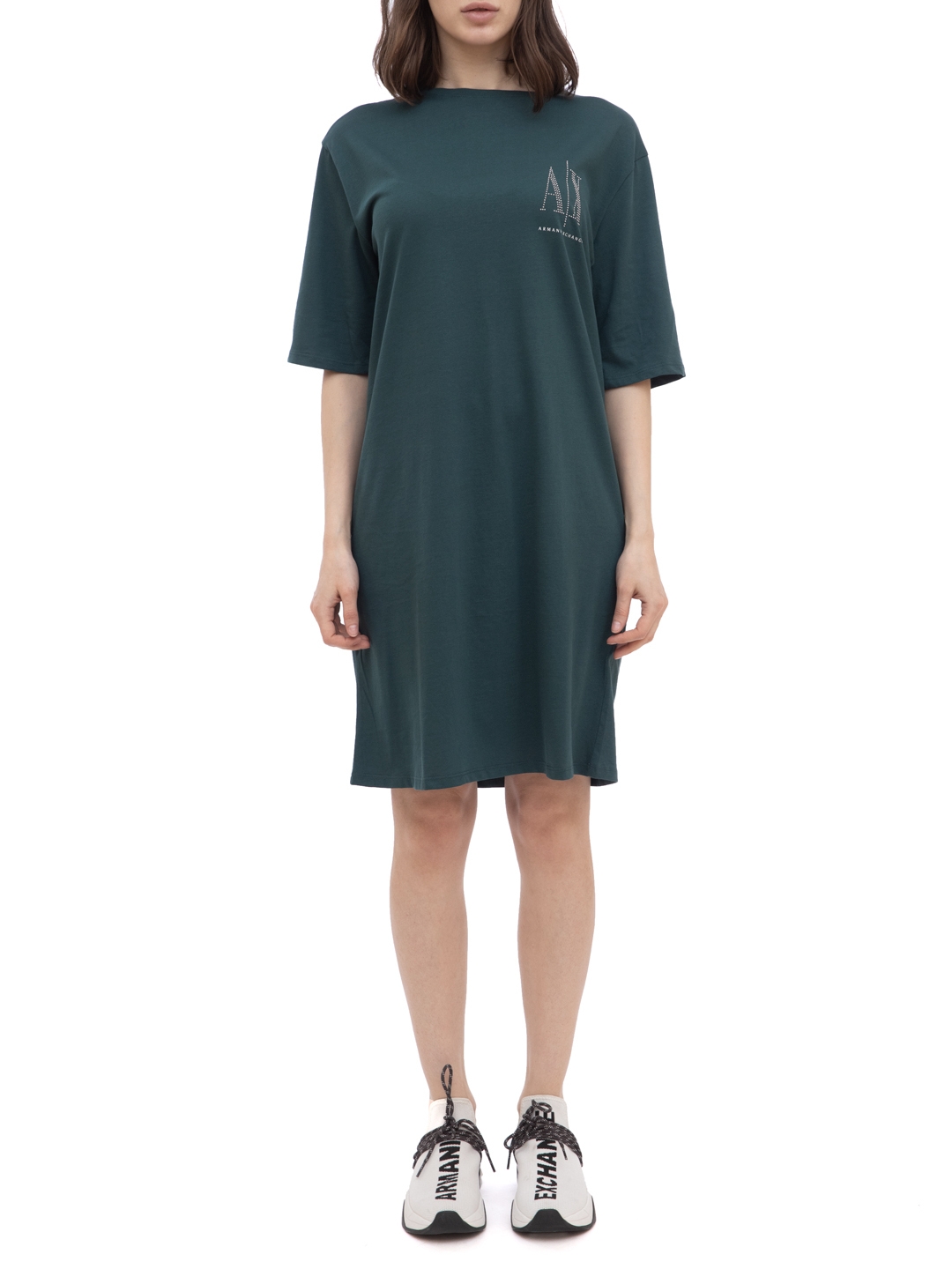 Платье Armani Exchange 8NYADX зеленое женское из хлопка — купить в интернет-магазине Verdistore