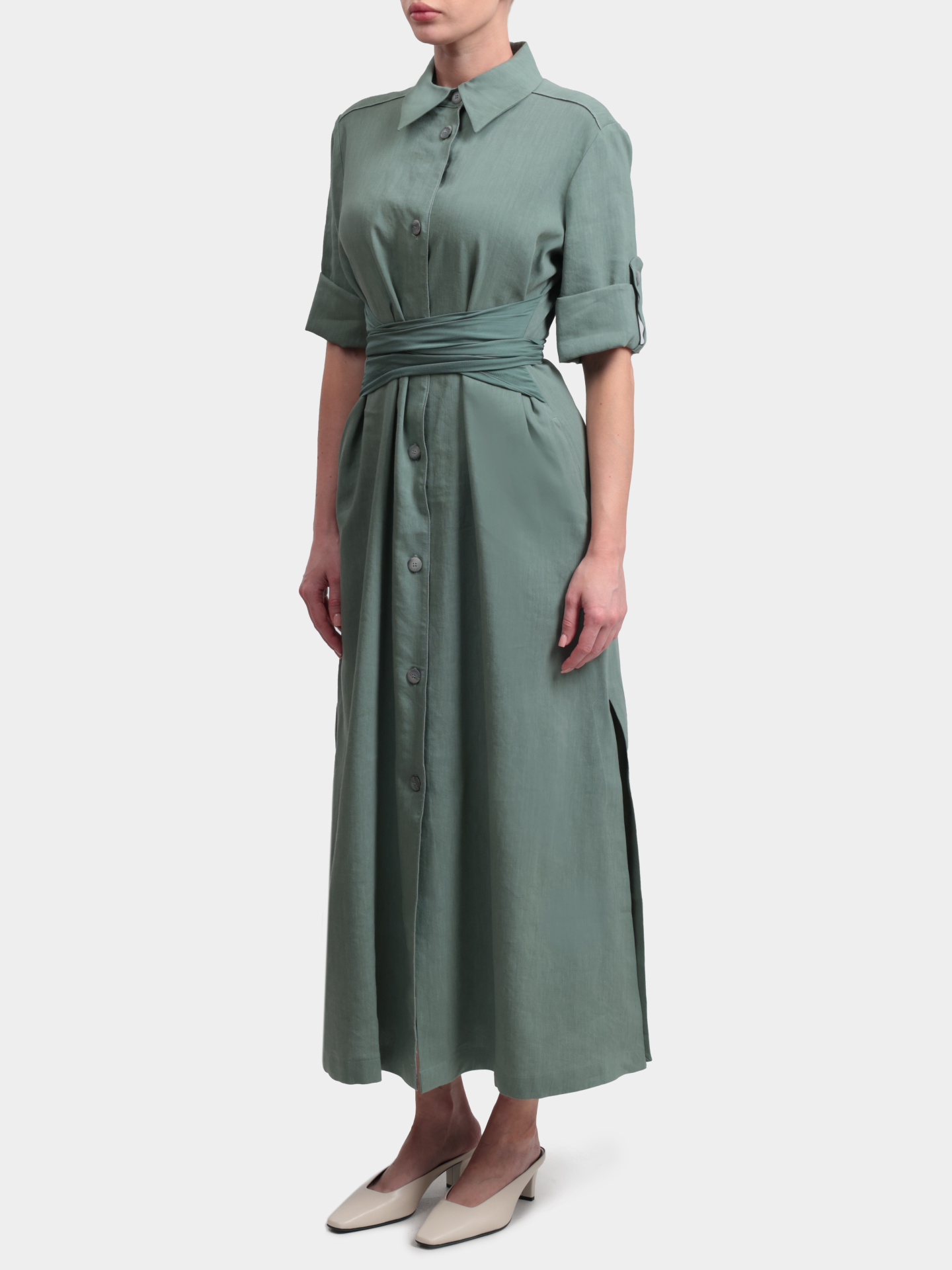 Платье Marella Monochrome MLMMACINA 003 зеленое женское с поясом — купить в интернет-магазине Verdistore