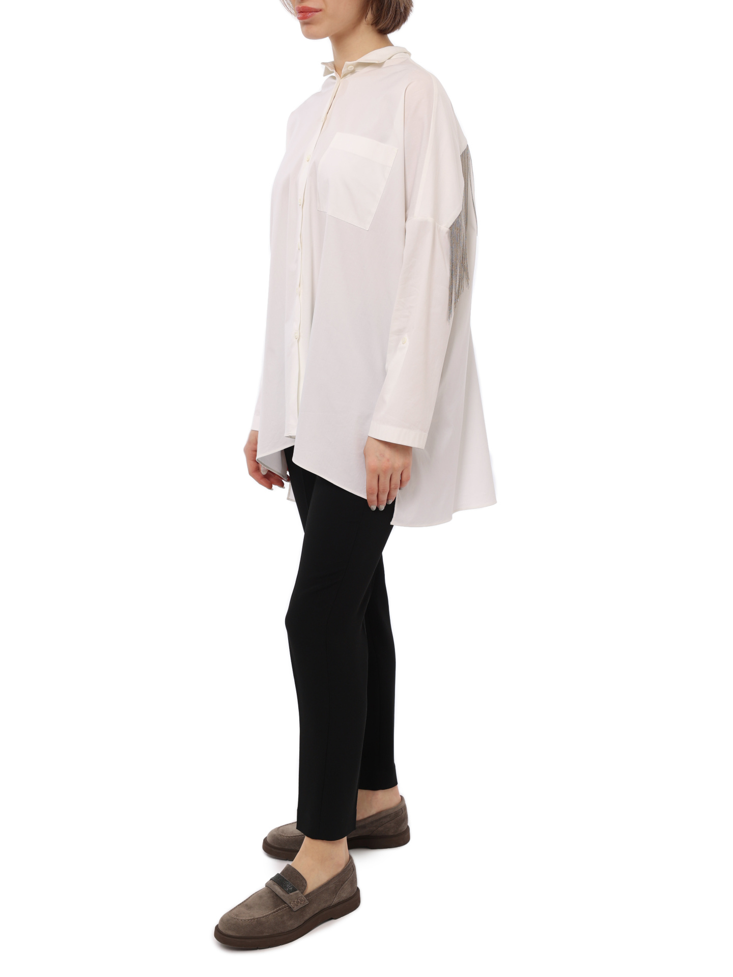 Блузка Brunello Cucinelli M0091M9906 белая женская с бахромой из цепочек — купить в интернет-магазине Verdistore