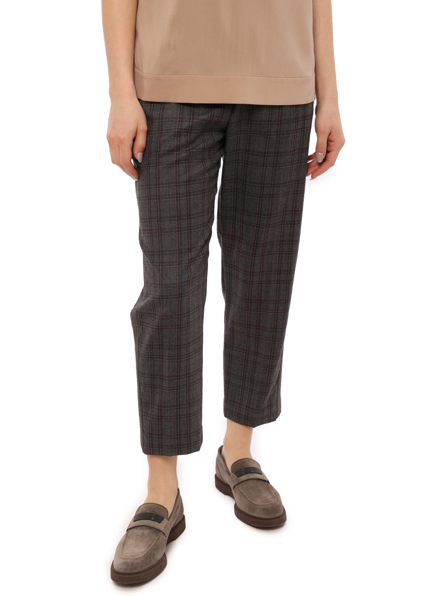 Брюки Brunello Cucinelli MA109P6692 клетчатые женские из шерсти — купить в интернет-магазине Verdistore