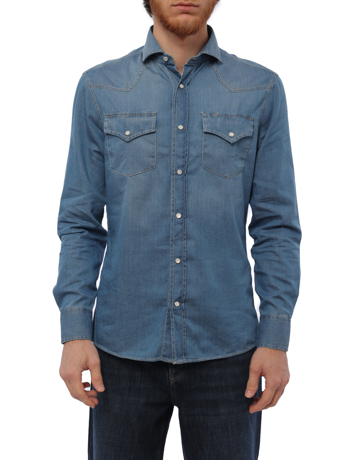 Рубашка Brunello Cucinelli MR683B2036 СOM47 джинсовая мужская — купить в интернет-магазине Verdistore
