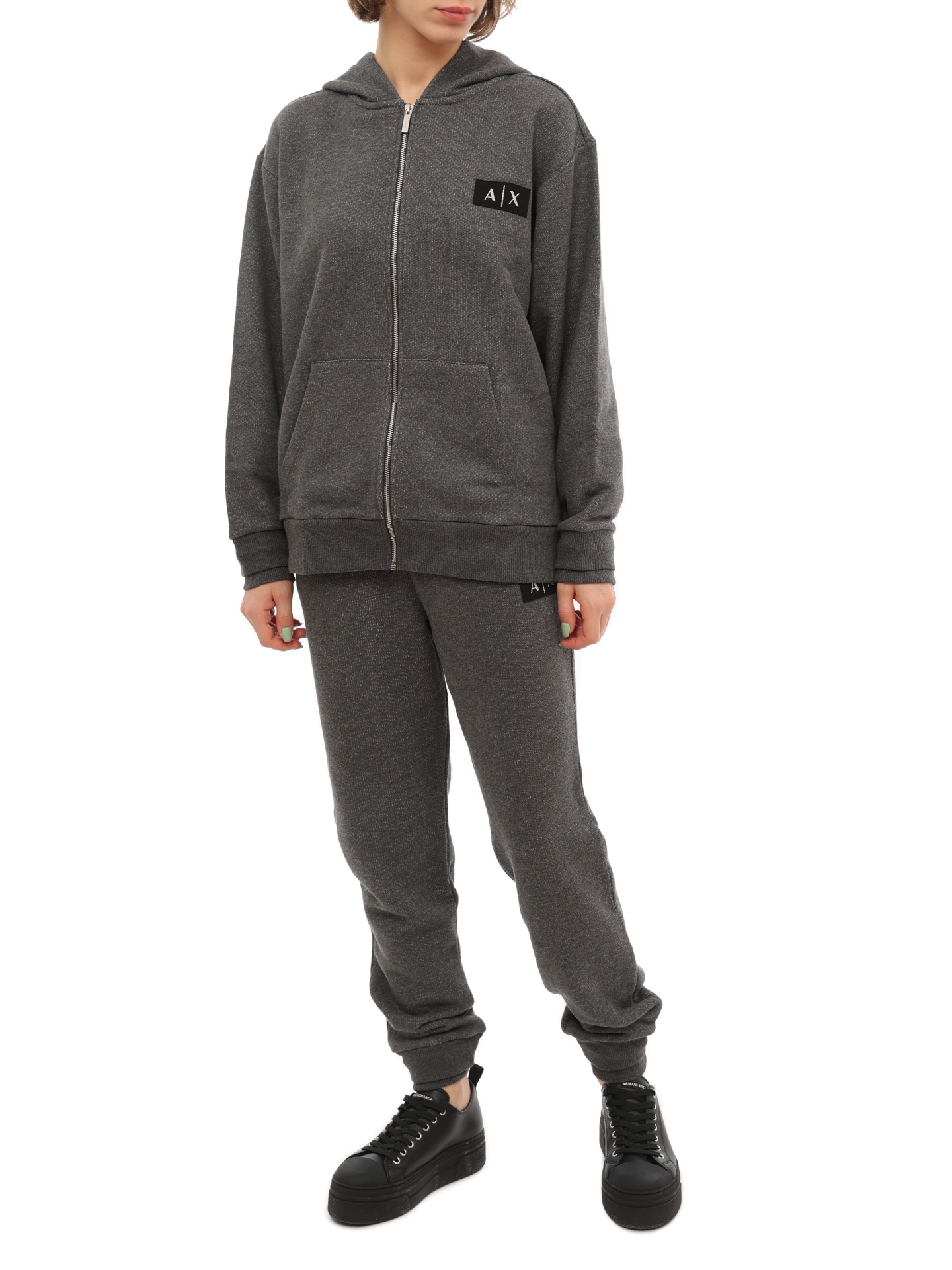 Брюки спортивные Armani Exchange 6LYP77 YJBUZ 3998 серые женские с логотипом — купить в интернет-магазине Verdistore