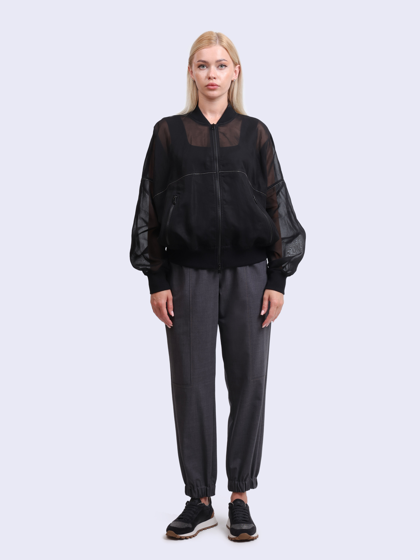 Брюки Brunello Cucinelli M0W07P8108 C4078 серые женские на резинке — купить в интернет-магазине Verdistore