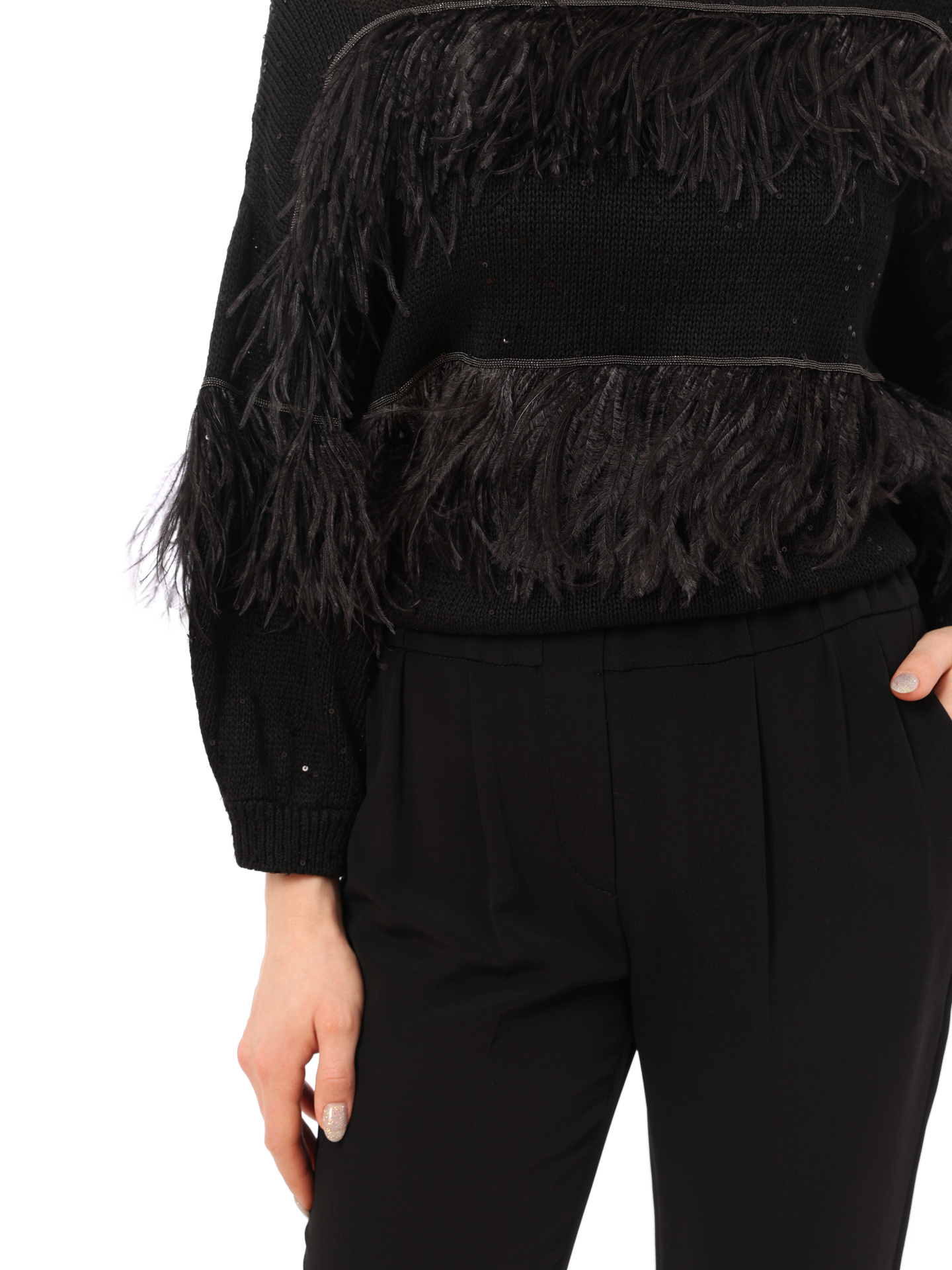 Брюки Brunello Cucinelli MA029P1673 черные женские с защипами — купить в интернет-магазине Verdistore