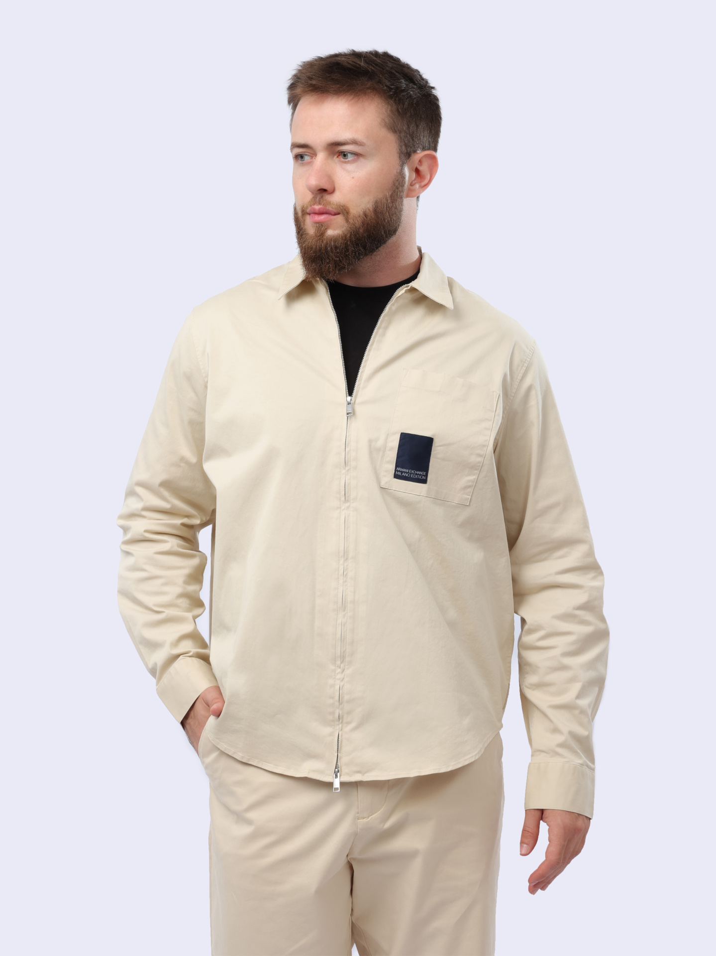 Рубашка Armani Exchange 3DZC06 ZN3TZ 1792 бежевая мужская на молнии — купить в интернет-магазине Verdistore