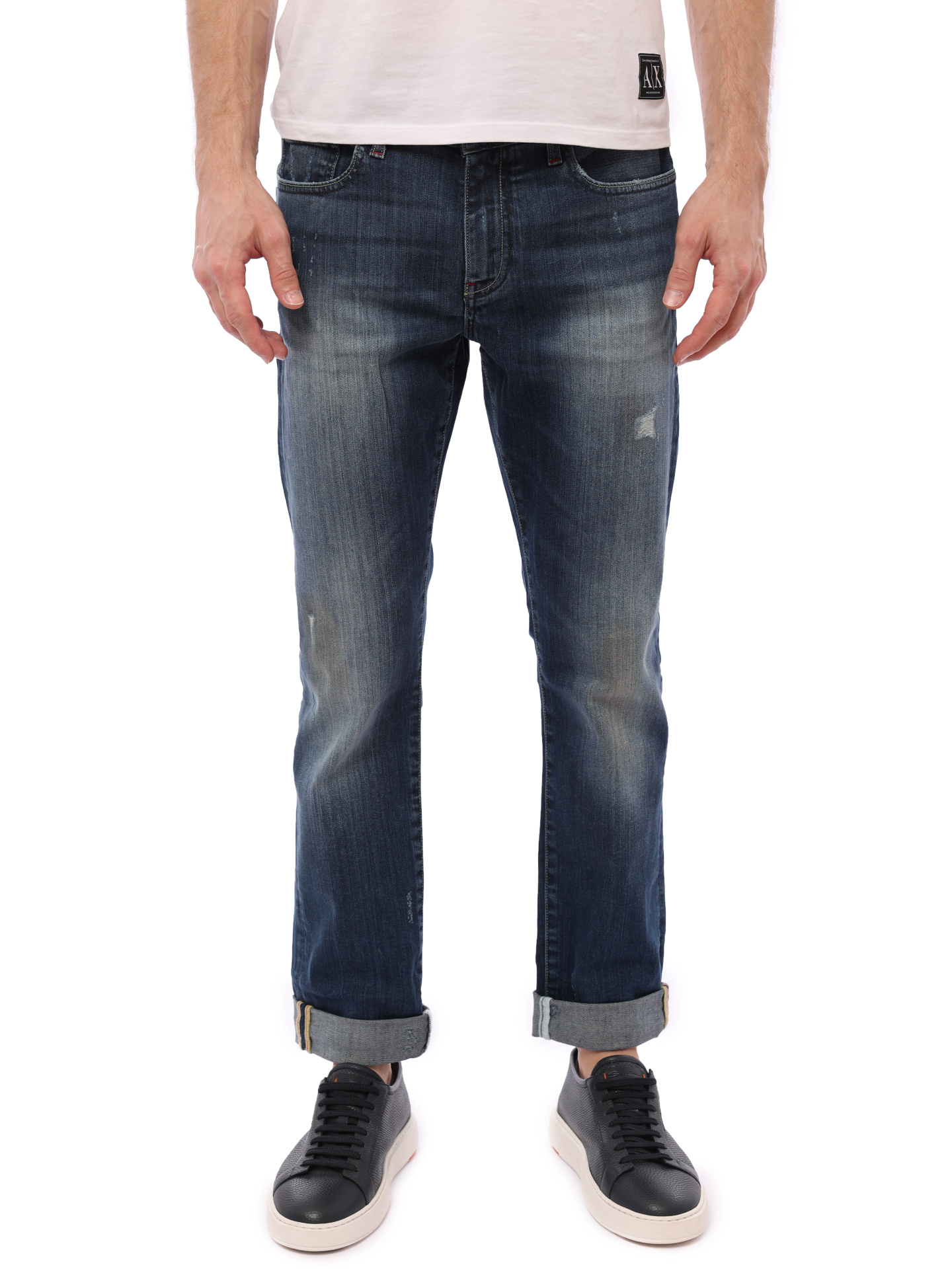 Джинсы Armani Exchange 6GZJ13 Z1RMZ синие мужские с потертостями — купить в интернет-магазине Verdistore