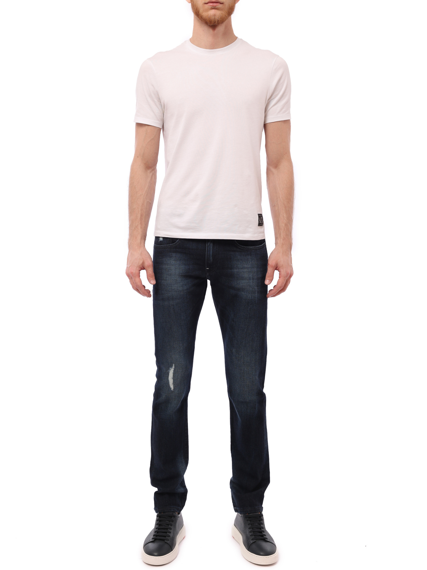 Джинсы Armani Exchange 6ZZJ13 Z1DHZ темно-синие мужские с потёртостями — купить в интернет-магазине Verdistore