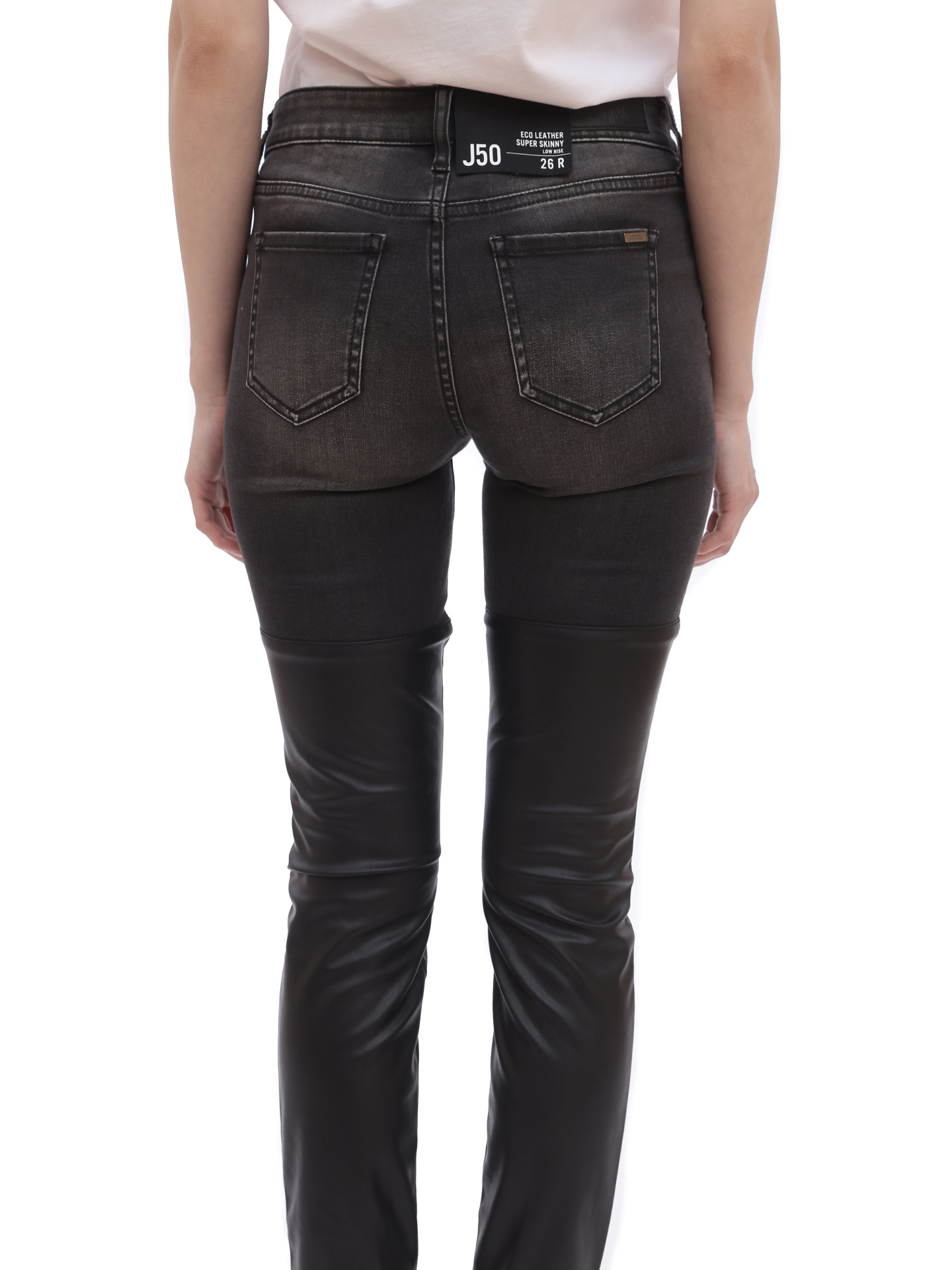 Джинсы Armani Exchange 6GYJ50 204 серые женские с кожаными вставками — купить в интернет-магазине Verdistore