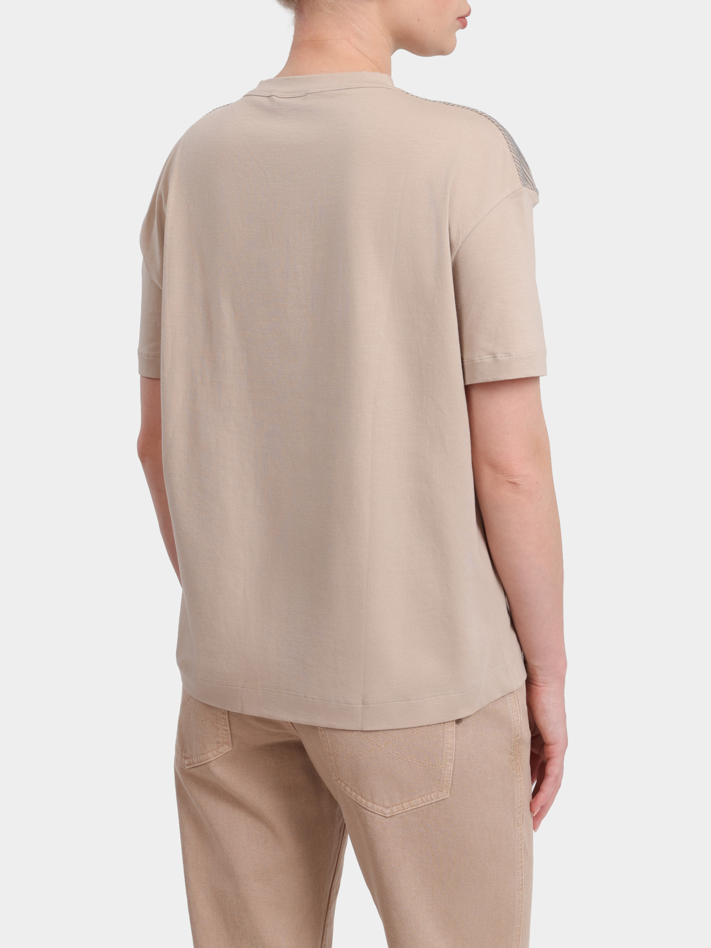Футболка Brunello Cucinelli M0T18B1027 C8539 бежевая женская из хлопка — купить в интернет-магазине Verdistore
