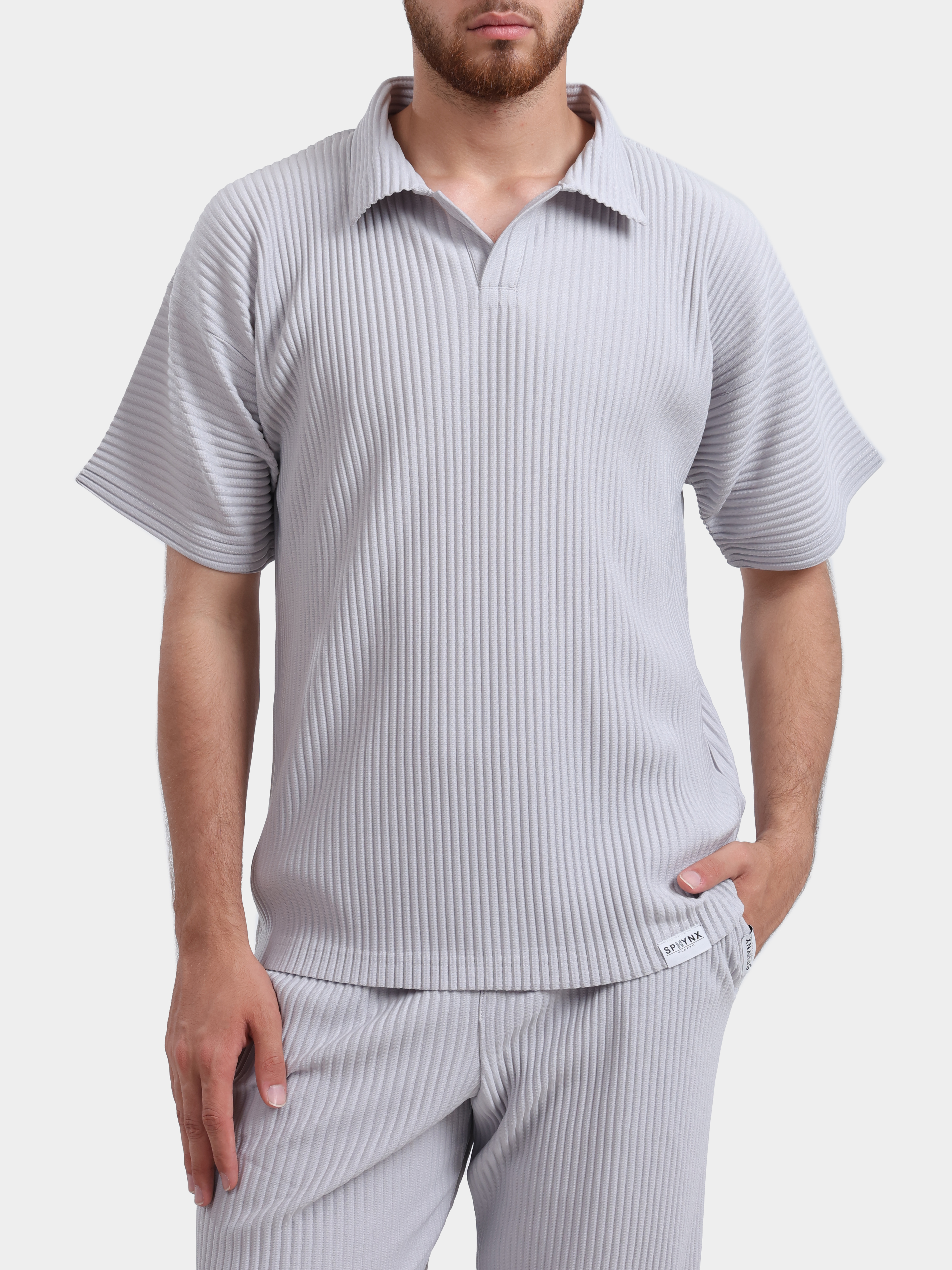 Поло Sphynx pleats 8476-2 серое мужское плиссированное  — купить в интернет-магазине Verdistore