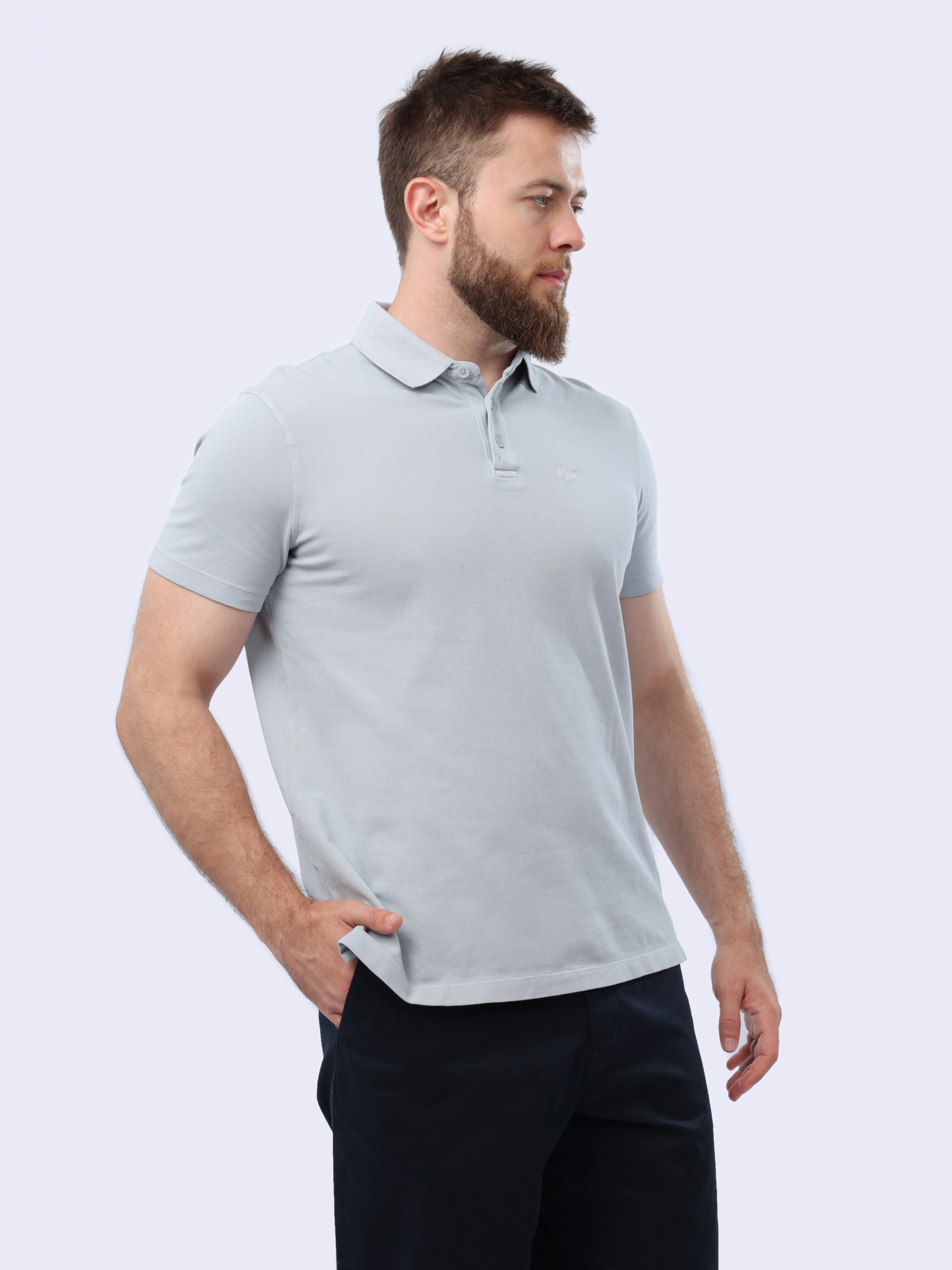 Поло Armani Exchange 3DZFAB ZJXUZ 1947 серое мужское из хлопка — купить в интернет-магазине Verdistore