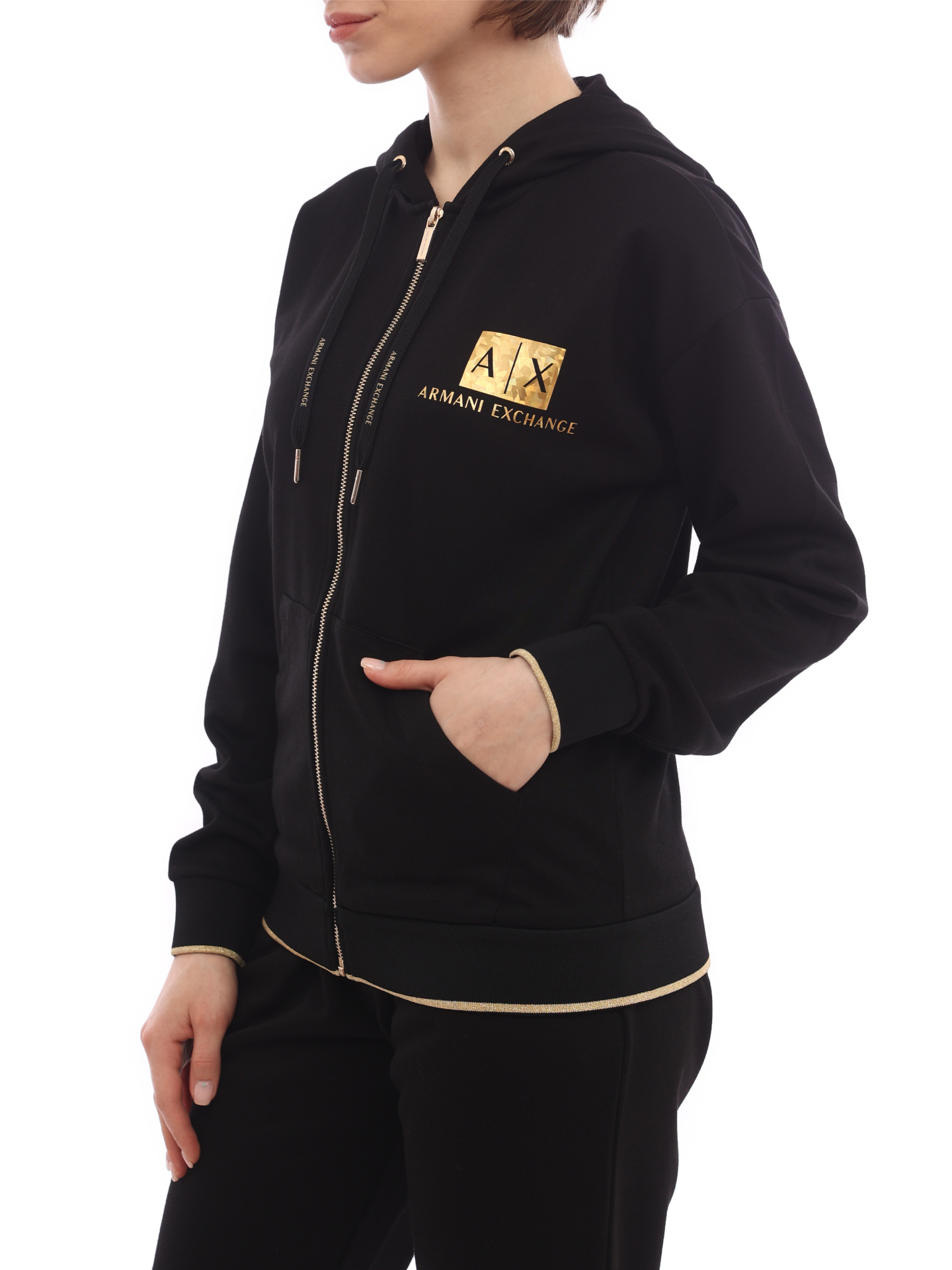 Мастерка Armani Exchange 3LYMGA YJ1GZ 02DX черная женская с золотистой отделкой — купить в интернет-магазине Verdistore