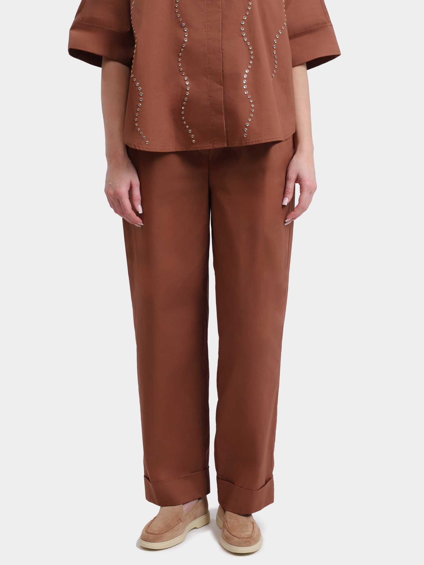 Брюки Liu-Jo BLACK LABEL CA6249 TS246 09032 коричневые женские свободного кроя с подворотами — купить в интернет-магазине Verdistore