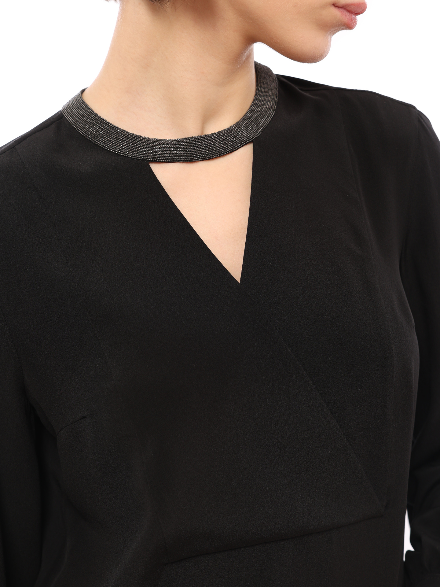 Блуза Brunello Cucinelli MB993BK800 C101 черная женская из шелка — купить в интернет-магазине Verdistore