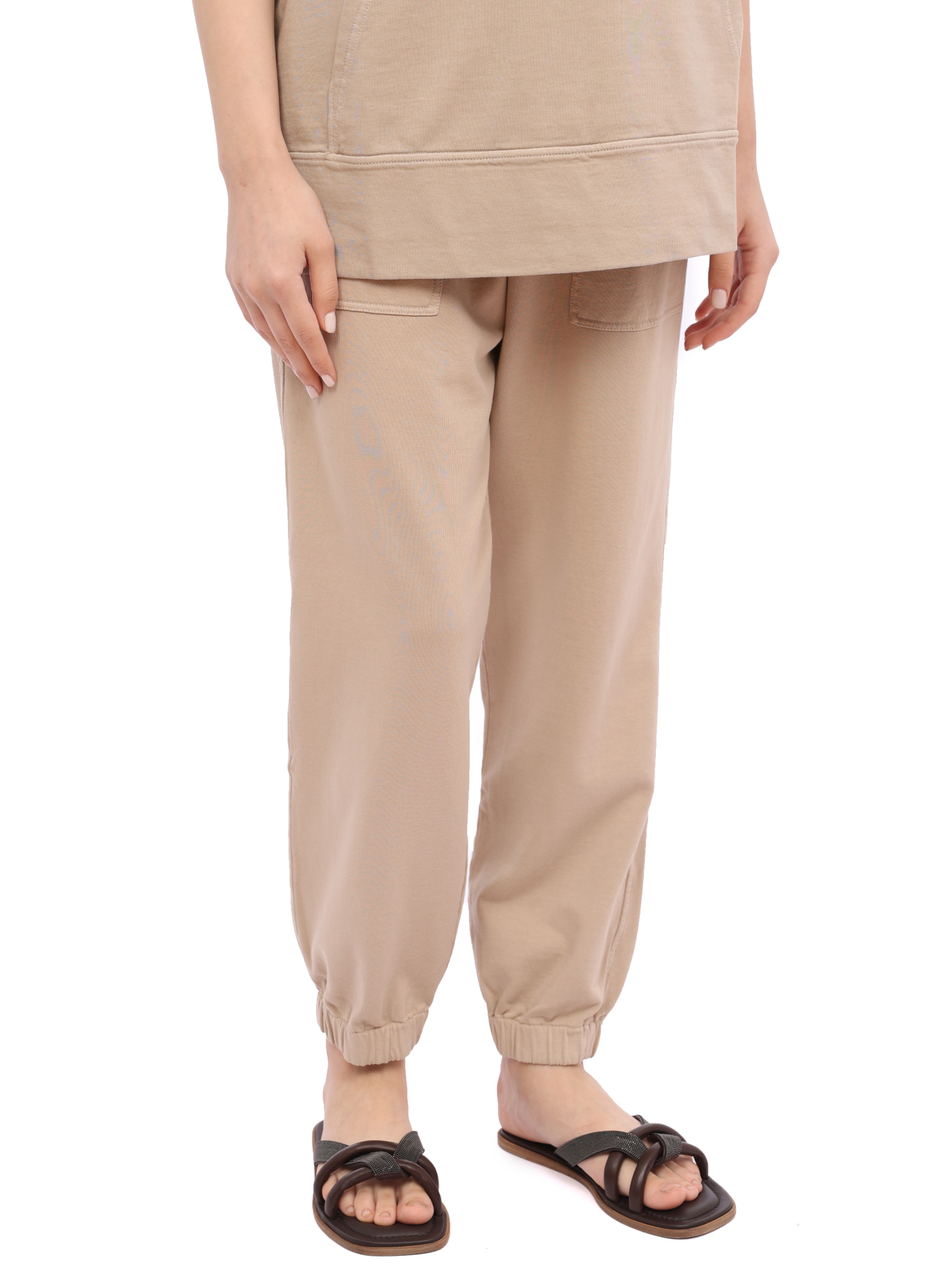 Брюки Brunello Cucinelli MD869B1067 C8695 бежевые женские из хлопка — купить в интернет-магазине Verdistore