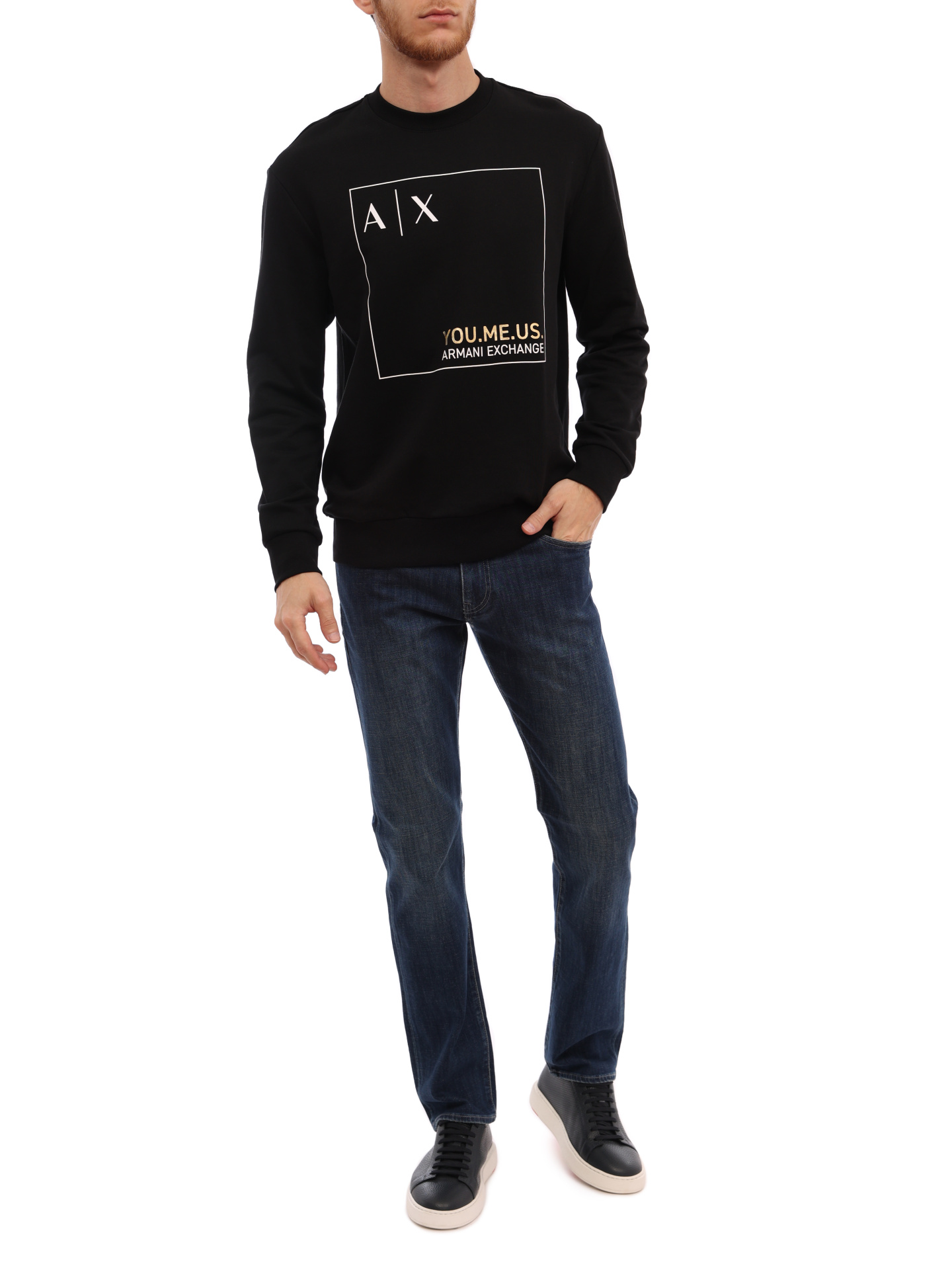 Свитшот Armani Exchange 6LZMAY ZJFAZ 1200 черный мужской с логотипом — купить в интернет-магазине Verdistore