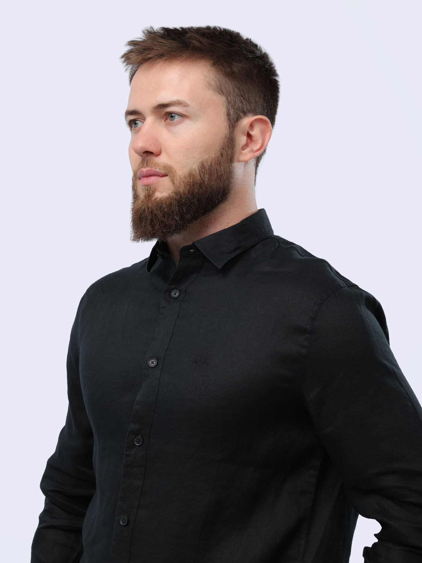 Рубашка Armani Exchange 8NZC50 ZNCFZ 1200 черная мужская из льна — купить в интернет-магазине Verdistore
