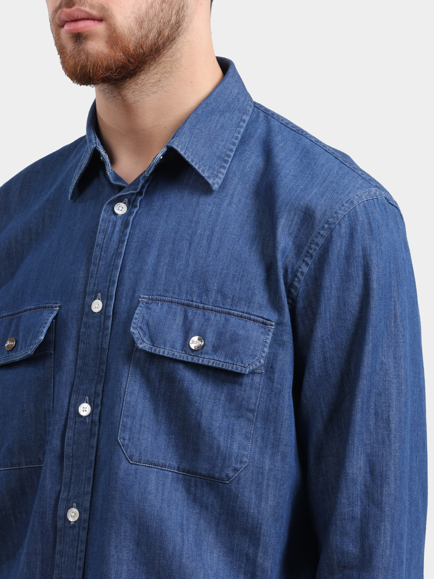 Рубашка Herno CM000009U 13251 9121 синяя мужская с накладными карманами — купить в интернет-магазине Verdistore