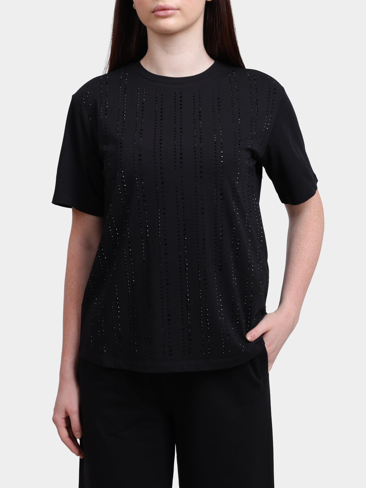 Футболка Liu-Jo CF5072 JS088 22222 черная женская со стразами — купить в интернет-магазине Verdistore