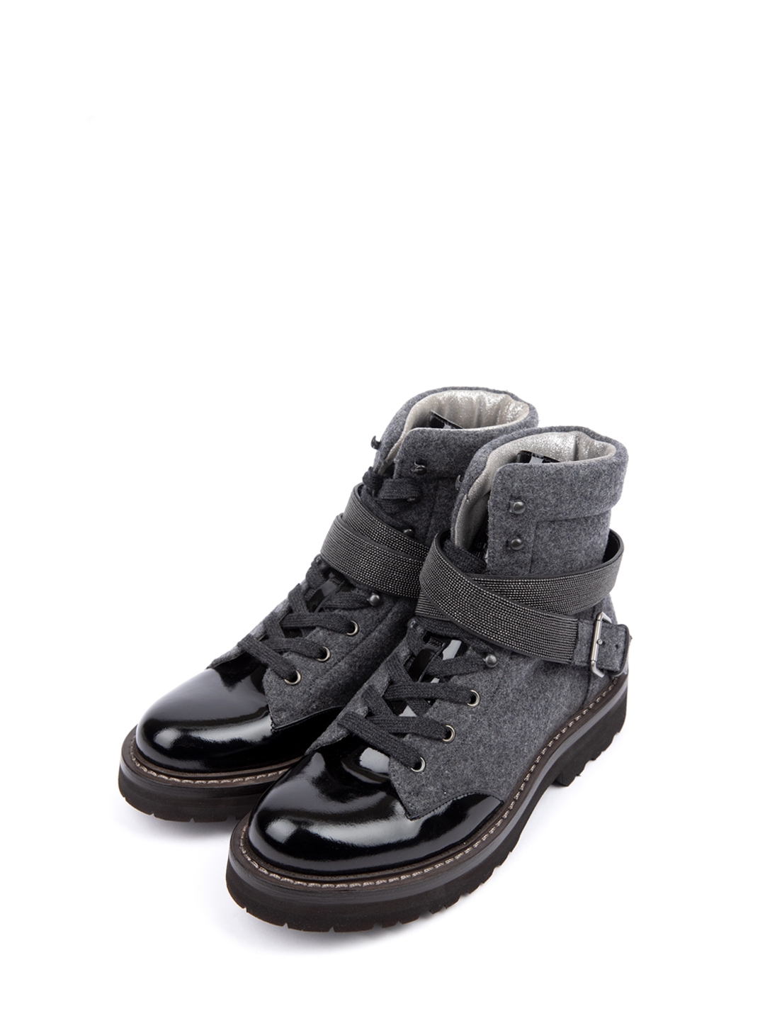 Ботинки Brunello Cucinelli XMZ67G1004 серые женские из текстиля — купить в интернет-магазине Verdistore