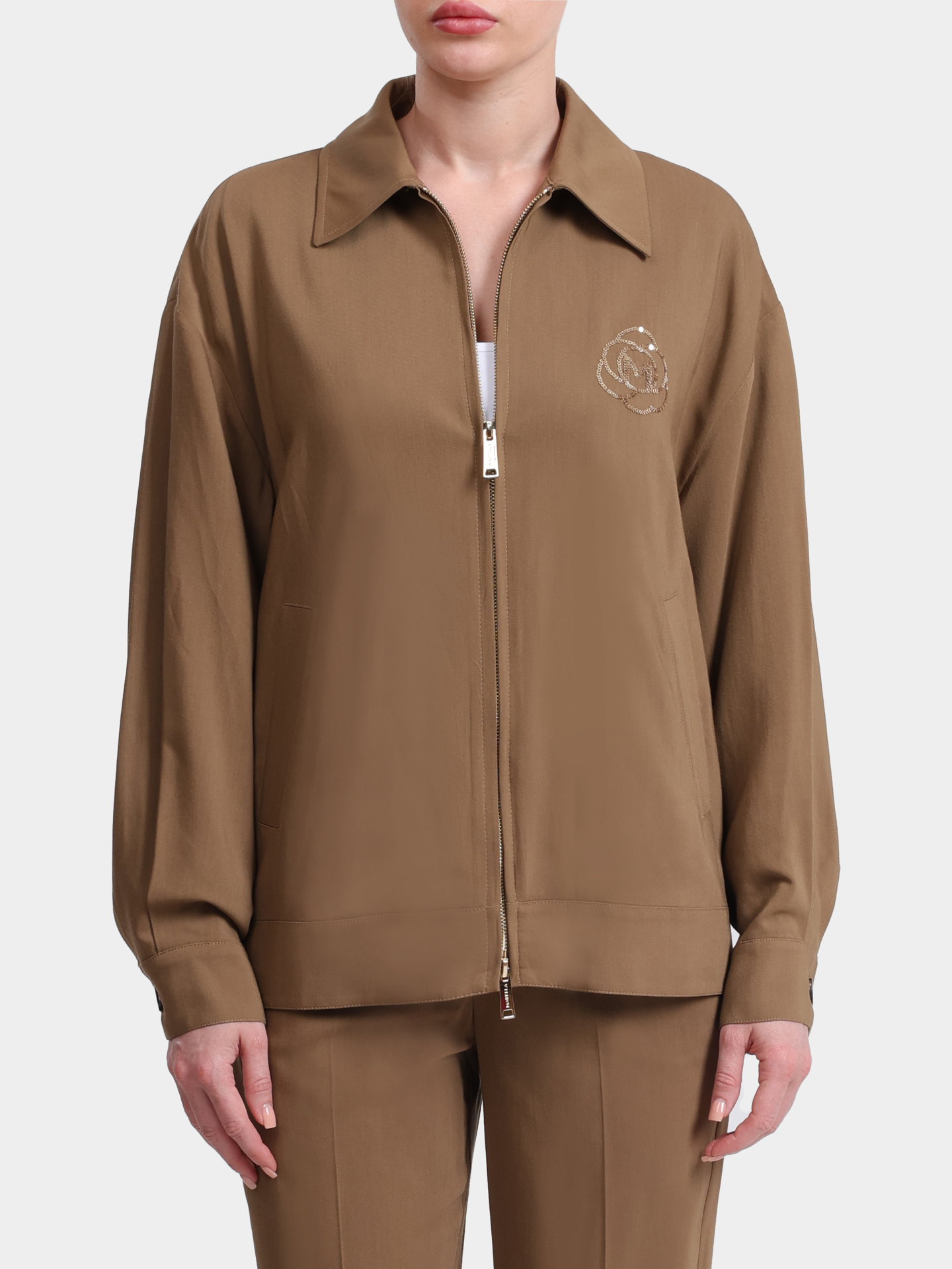 Куртка Marella Sport TEULADA 001 коричневая женская с цветком из пайеток — купить в интернет-магазине Verdistore
