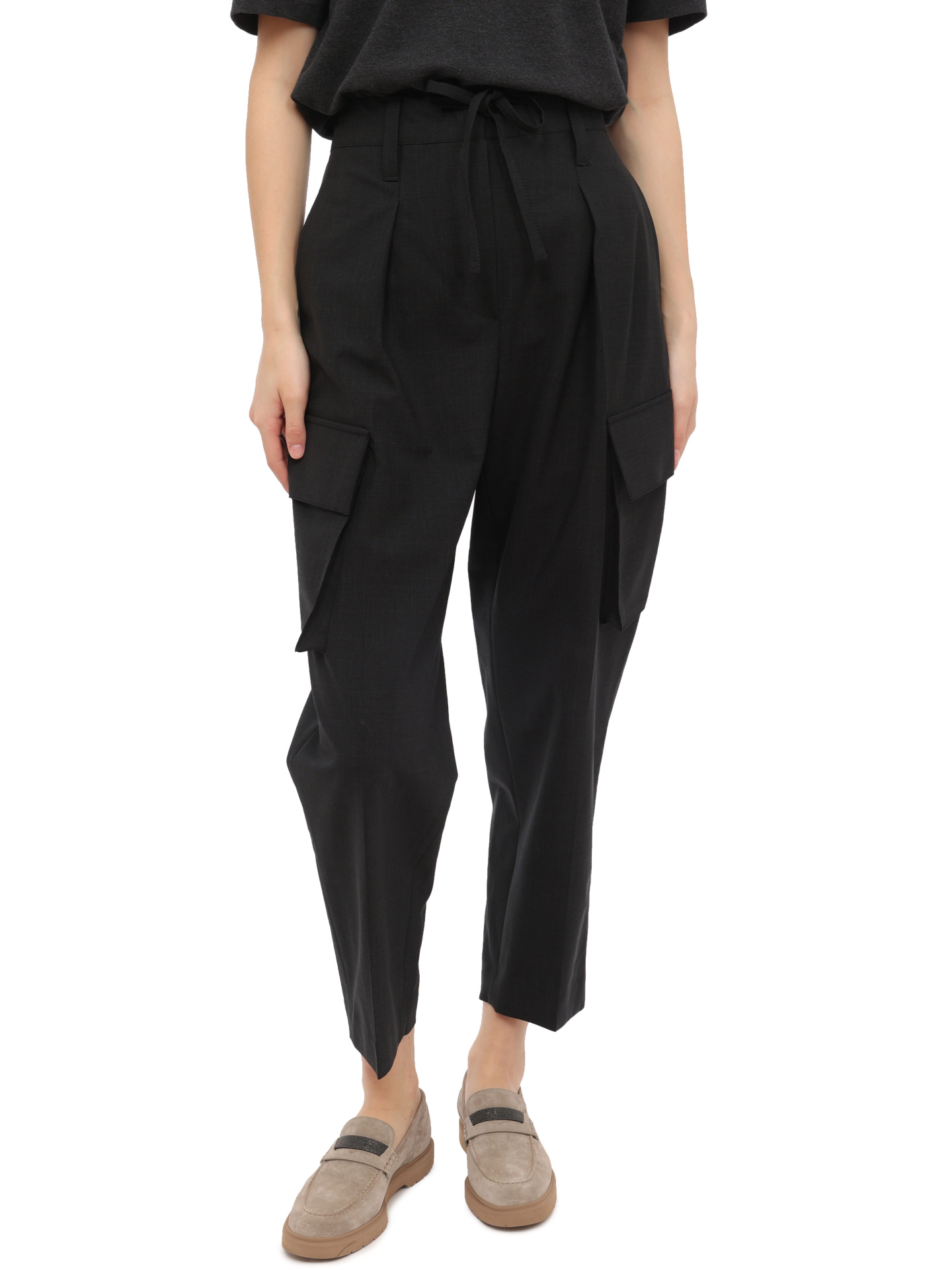 Брюки Brunello Cucinelli M0W07B1254 C2803 темно-серые женские с накладными карманами — купить в интернет-магазине Verdistore