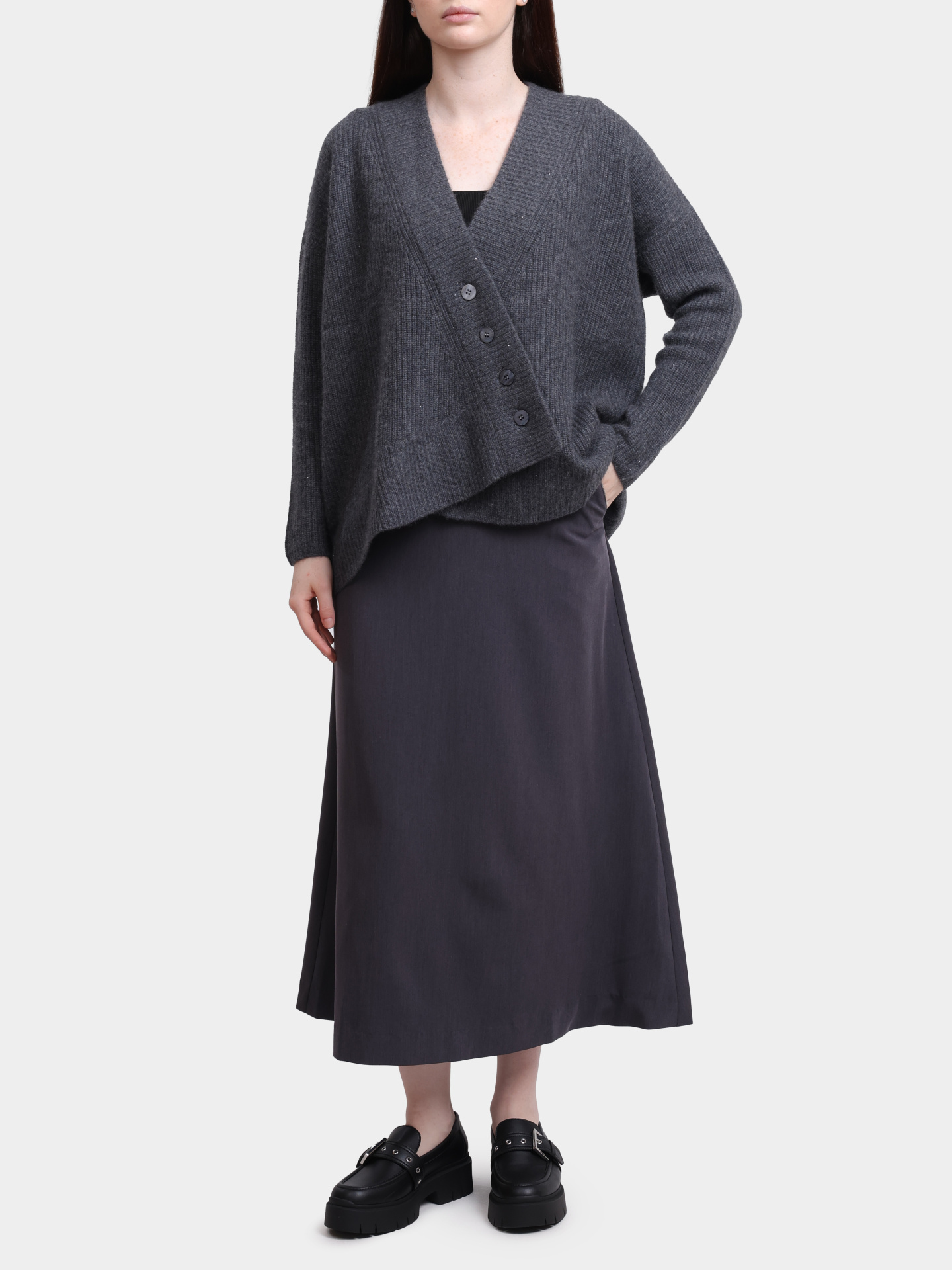 Кардиган Re Vera 56W-11-1934 темно-серый женский с пайетками — купить в интернет-магазине Verdistore