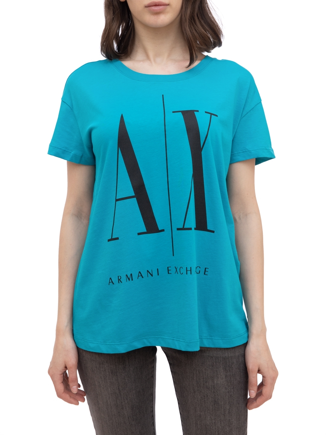 Футболка Armani Exchange 8NYTCX бирюзовая женская с логотипом — купить в интернет-магазине Verdistore