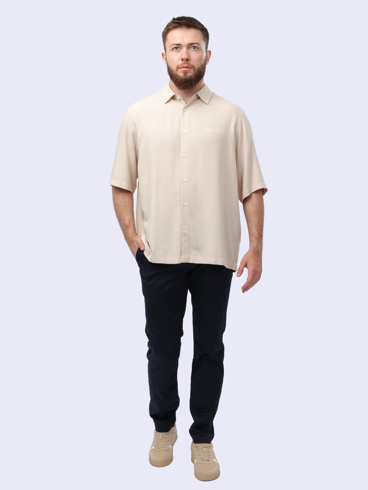 Рубашка Armani Exchange 3DZC01 ZN3UZ 1792 бежевая мужская — купить в интернет-магазине Verdistore