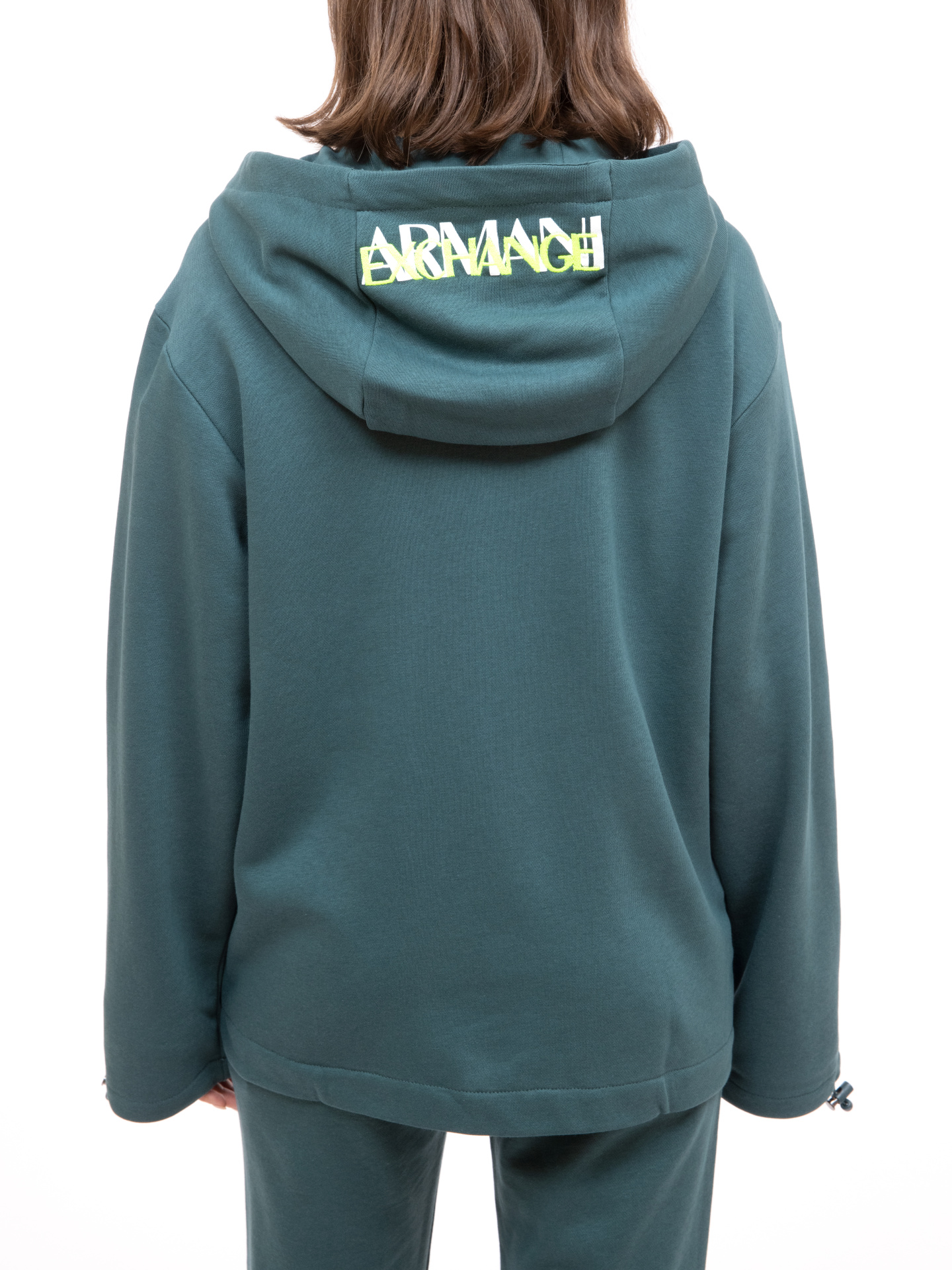 Мастерка Armani Exchange 3KYM78 YJ9HZ 1813 зеленая женская с логотипом на капюшоне — купить в интернет-магазине Verdistore