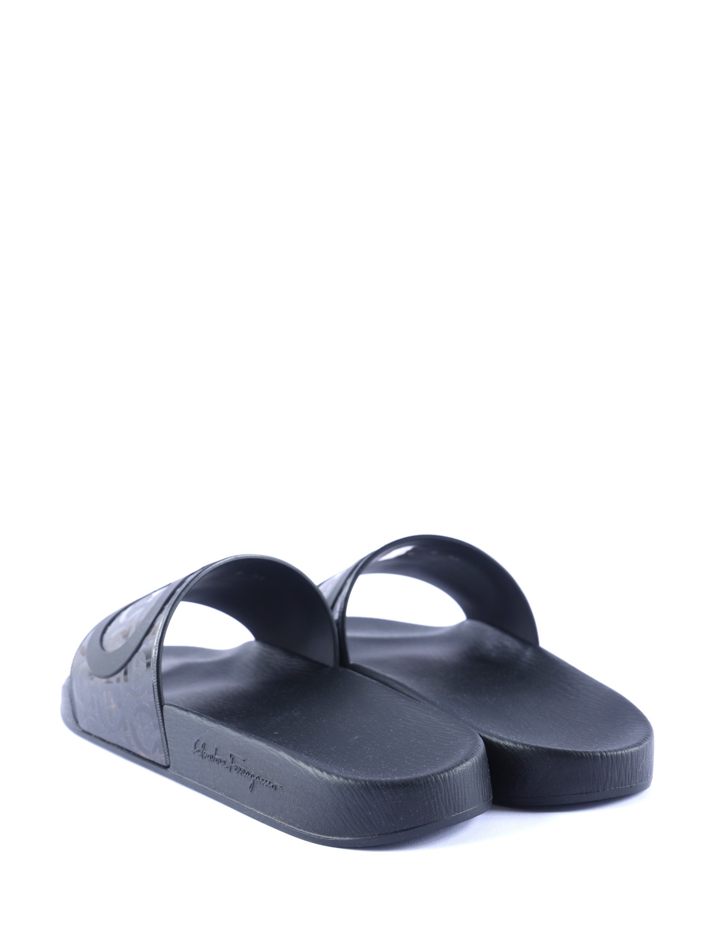 Шлепанцы Z-07507193E черные с монограммным логотипом на союзке — купить в интернет-магазине Verdistore