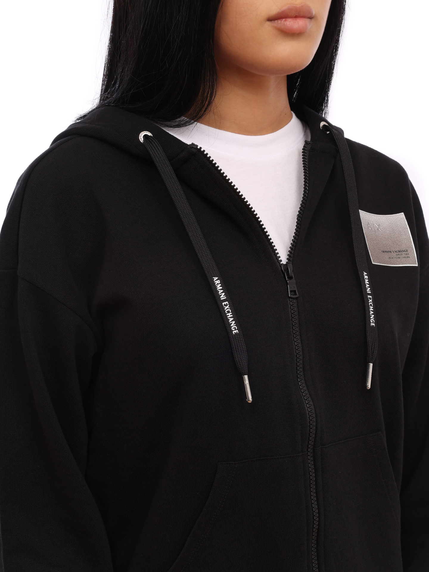 Мастерка Armani Exchange 3KYM61 YJ2HZ 1200 черная женская с логотипом — купить в интернет-магазине Verdistore
