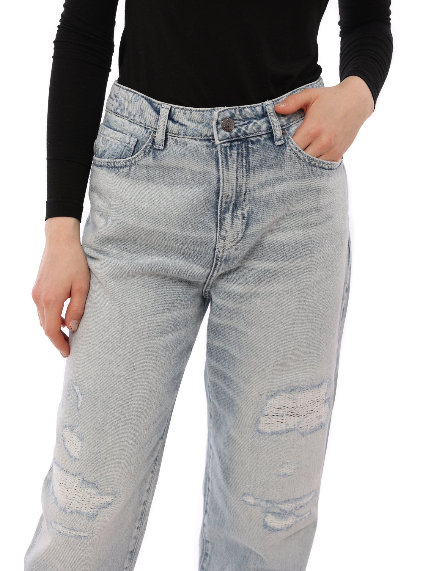 Джинсы Armani Exchange 3RYJ81 Y1NRZ 1500 голубые женские с потёртостями — купить в интернет-магазине Verdistore