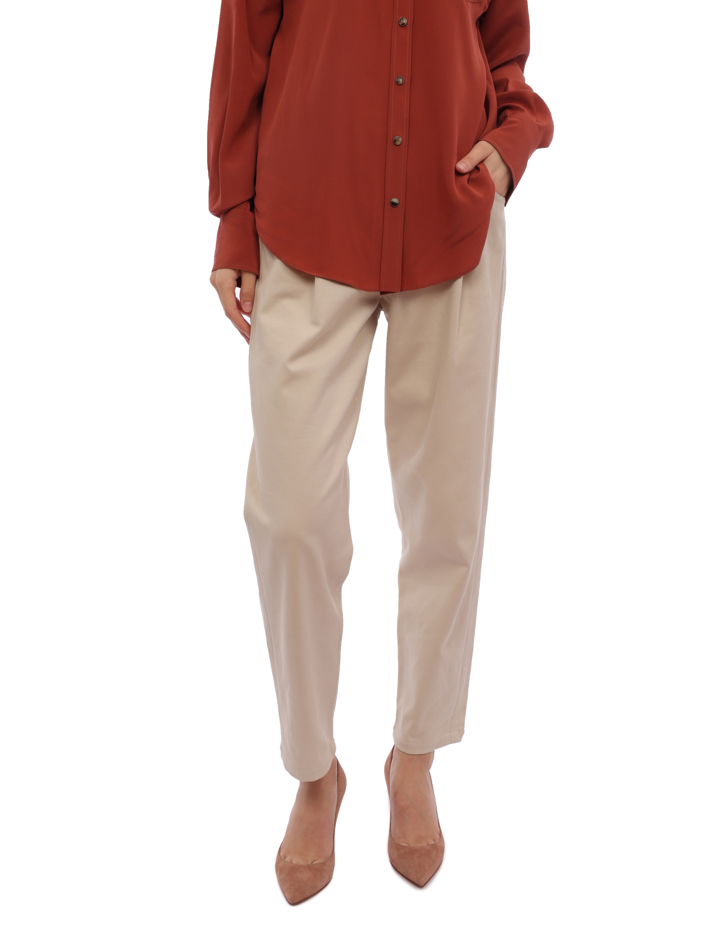 Брюки Brunello Cucinelli MA126B1146 C8913 светло-бежевые женские из хлопка — купить в интернет-магазине Verdistore