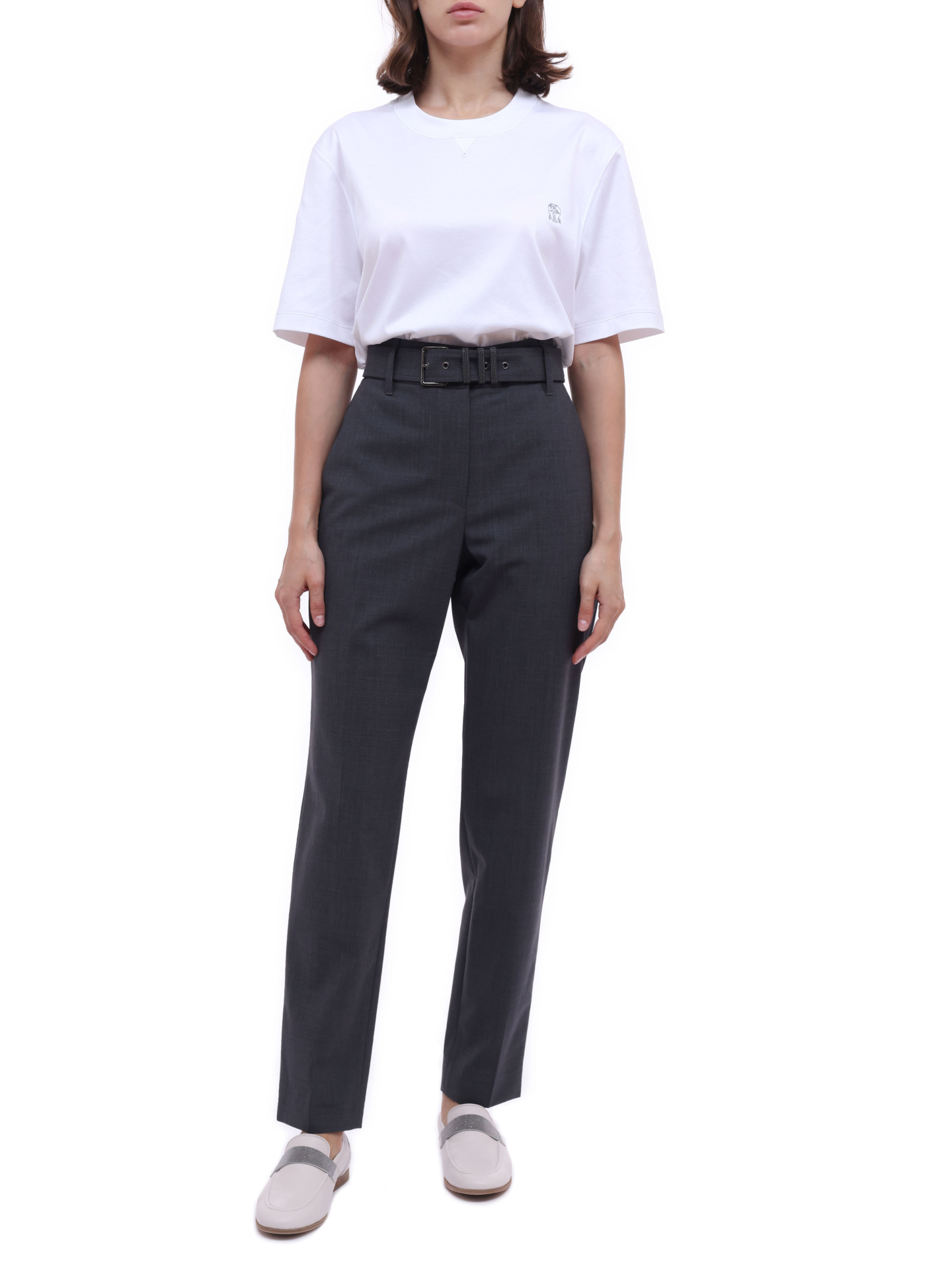Брюки Brunello Cucinelli M0W07P7465 C4078 серые женские с поясом — купить в интернет-магазине Verdistore