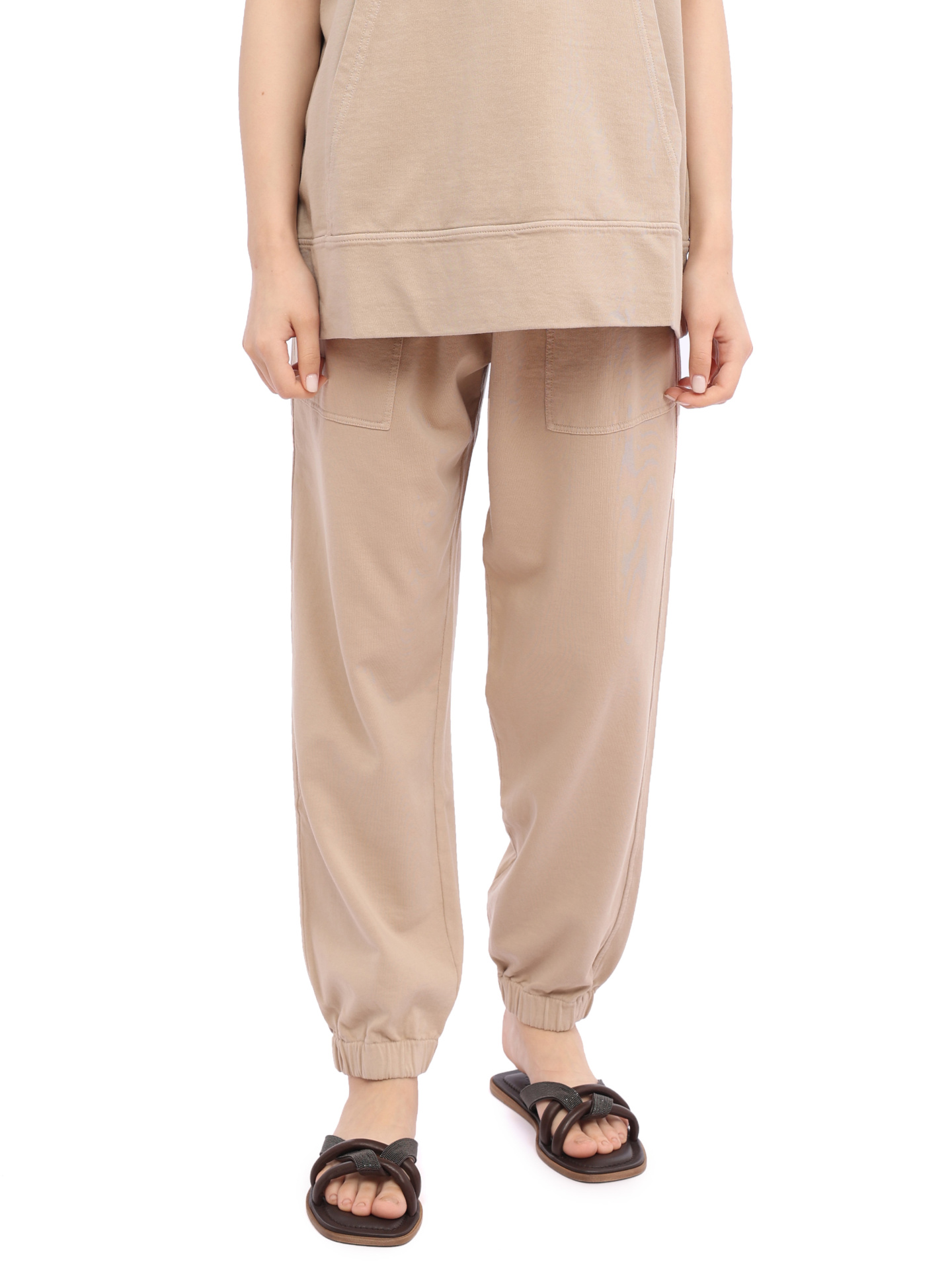 Брюки Brunello Cucinelli MD869B1067 C8695 бежевые женские из хлопка — купить в интернет-магазине Verdistore