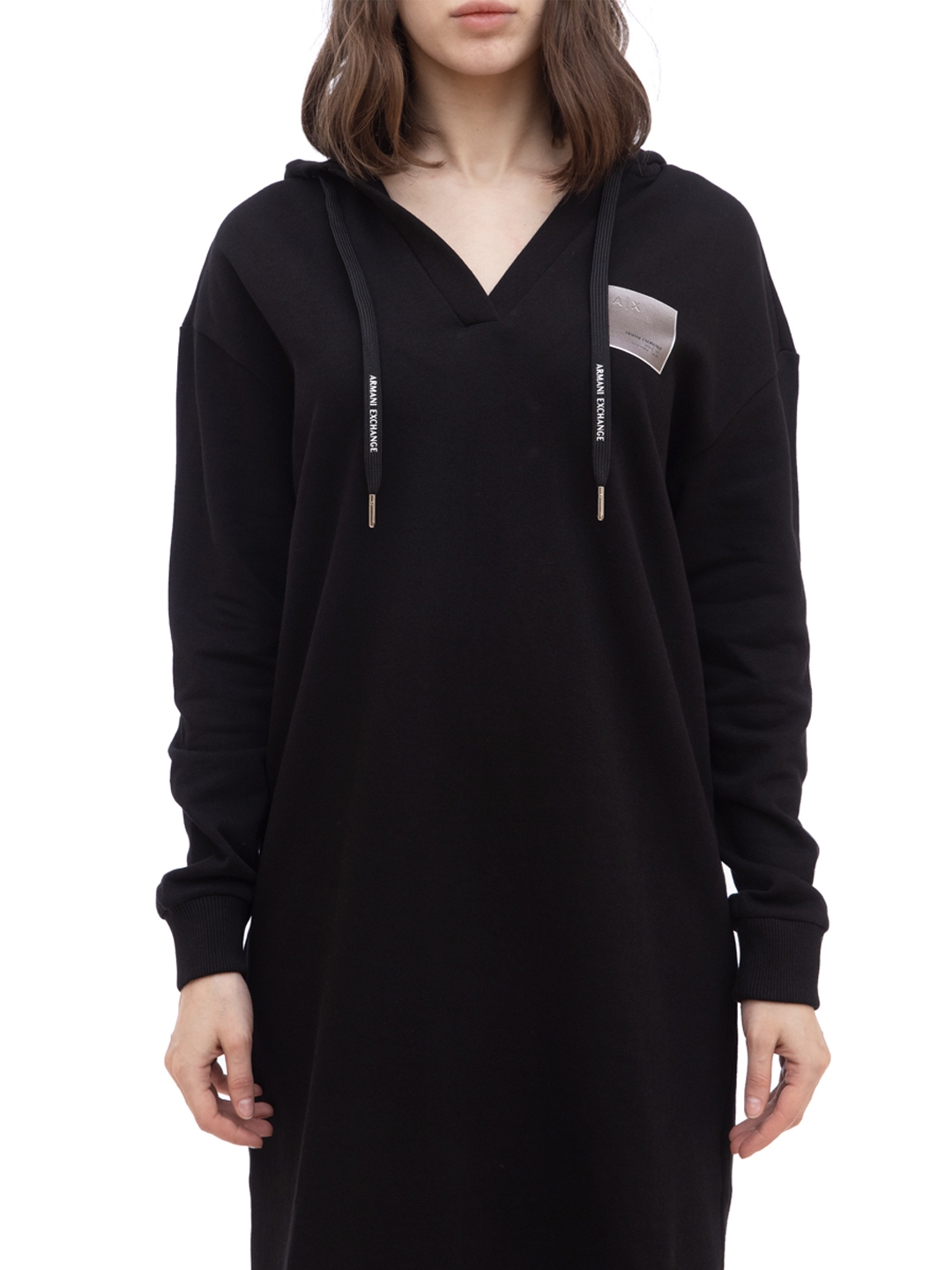 Платье Armani Exchange 3KYA91 черное женское с капюшоном — купить в интернет-магазине Verdistore