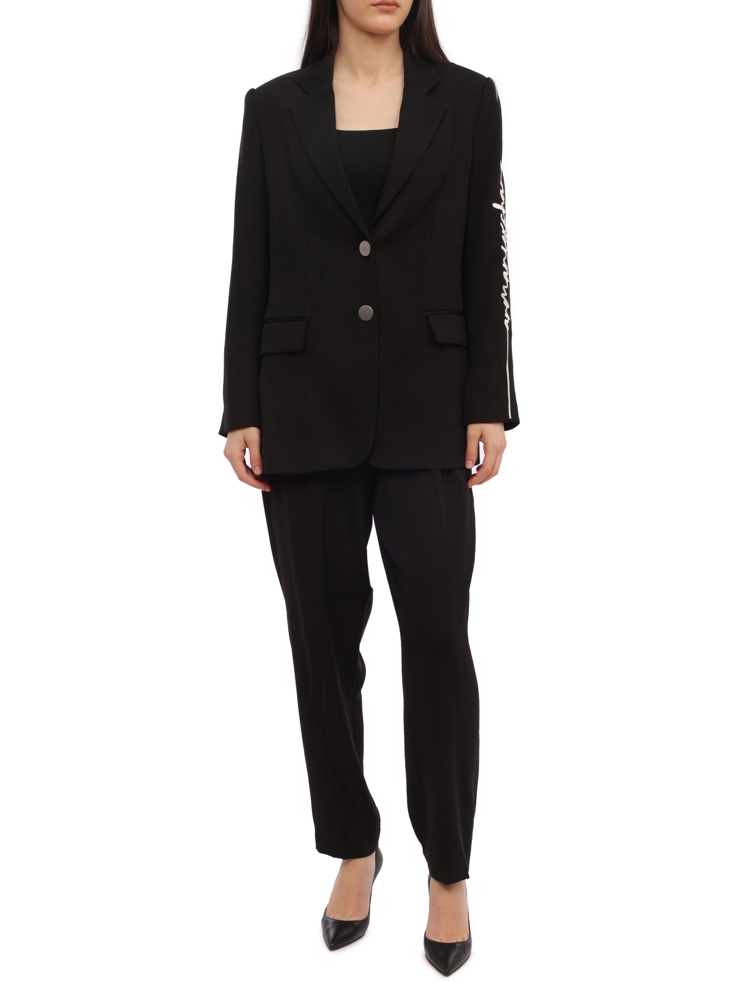 картинка Брюки Armani Exchange 6RYP05 YN4LZ 1200 черные женские с логотипом от магазина Verdistore